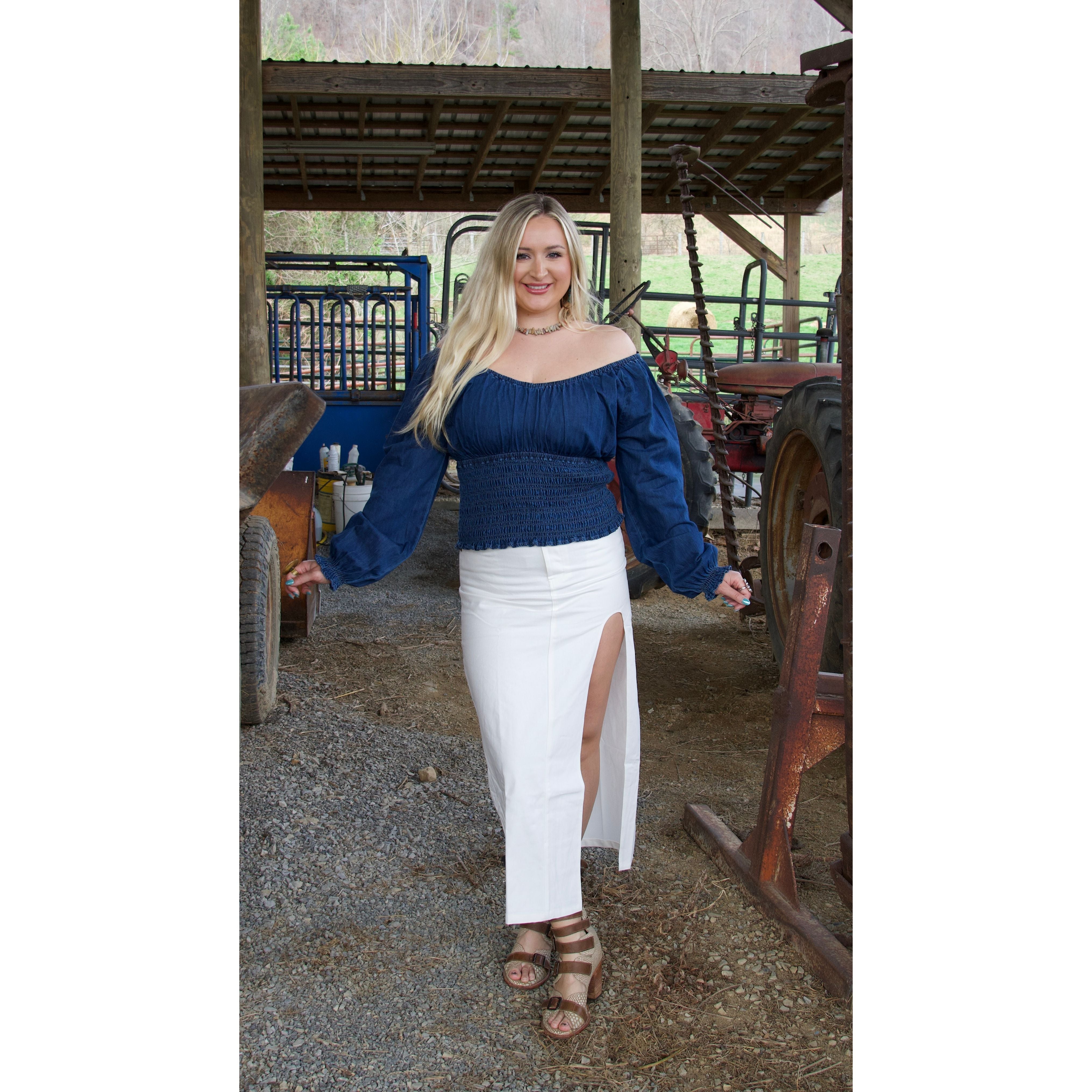 Denim Ruched Long sleeve Top