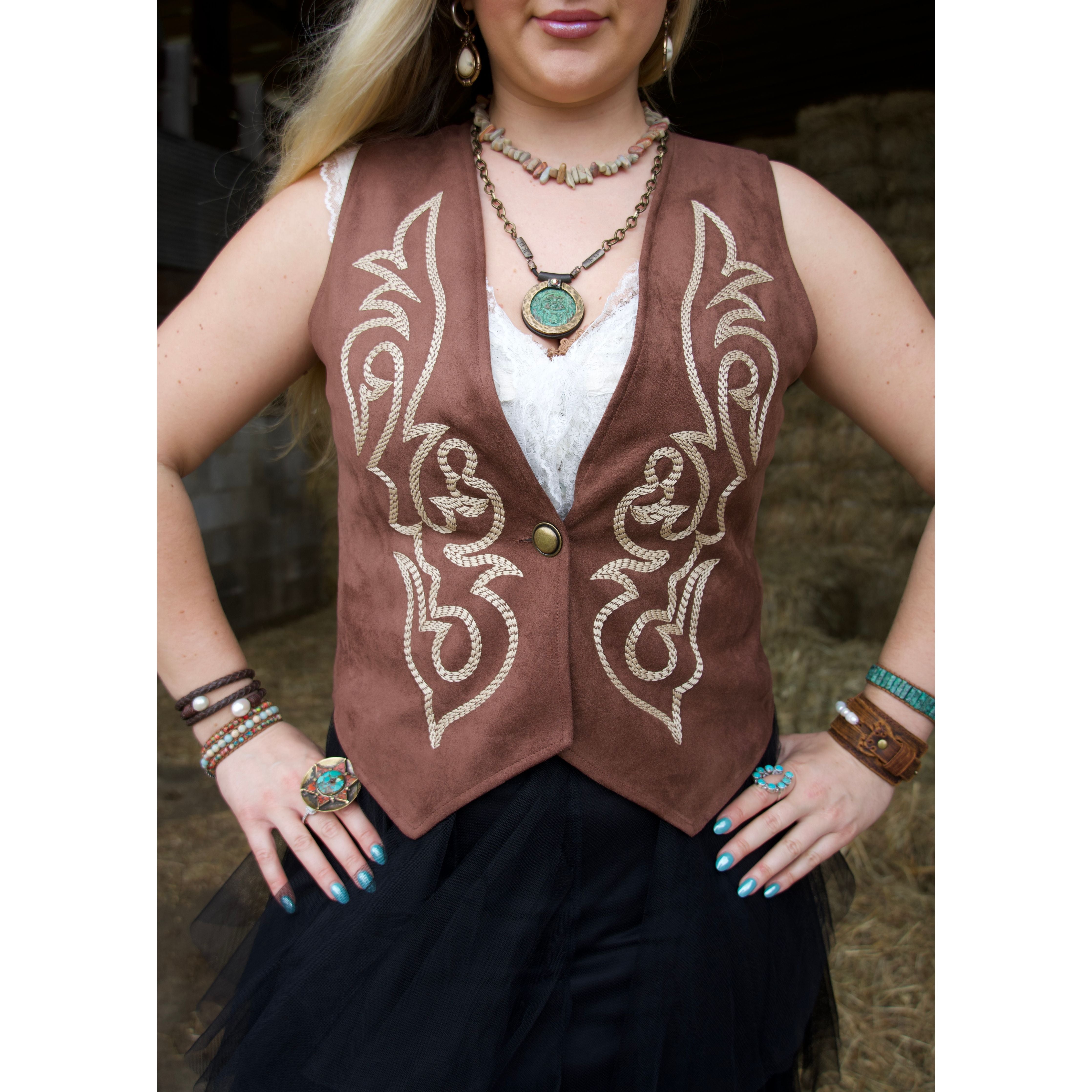 Country Days Chocolate Brown Suede Vest