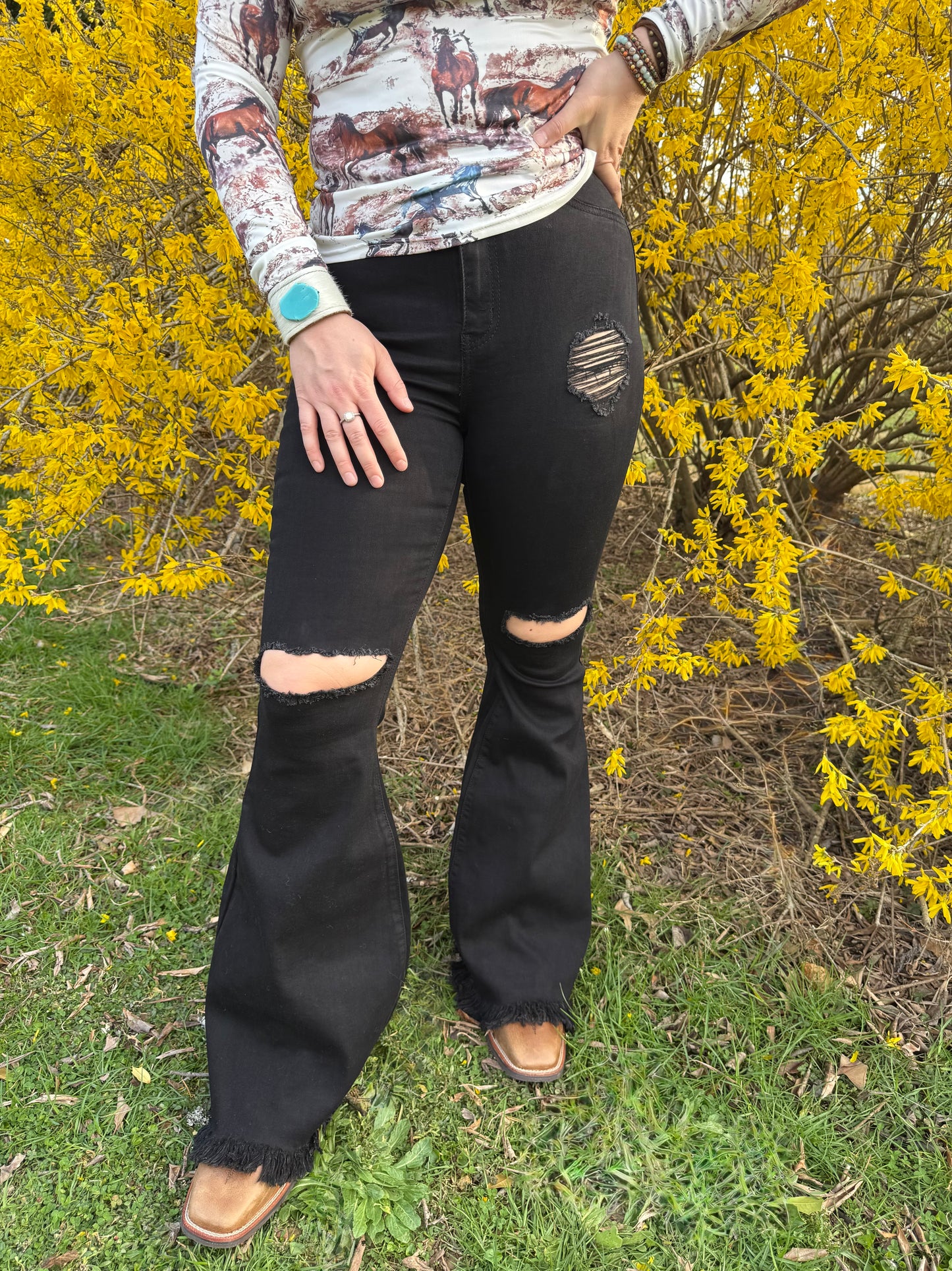 The Steele High Waisted Black Bell Bottom