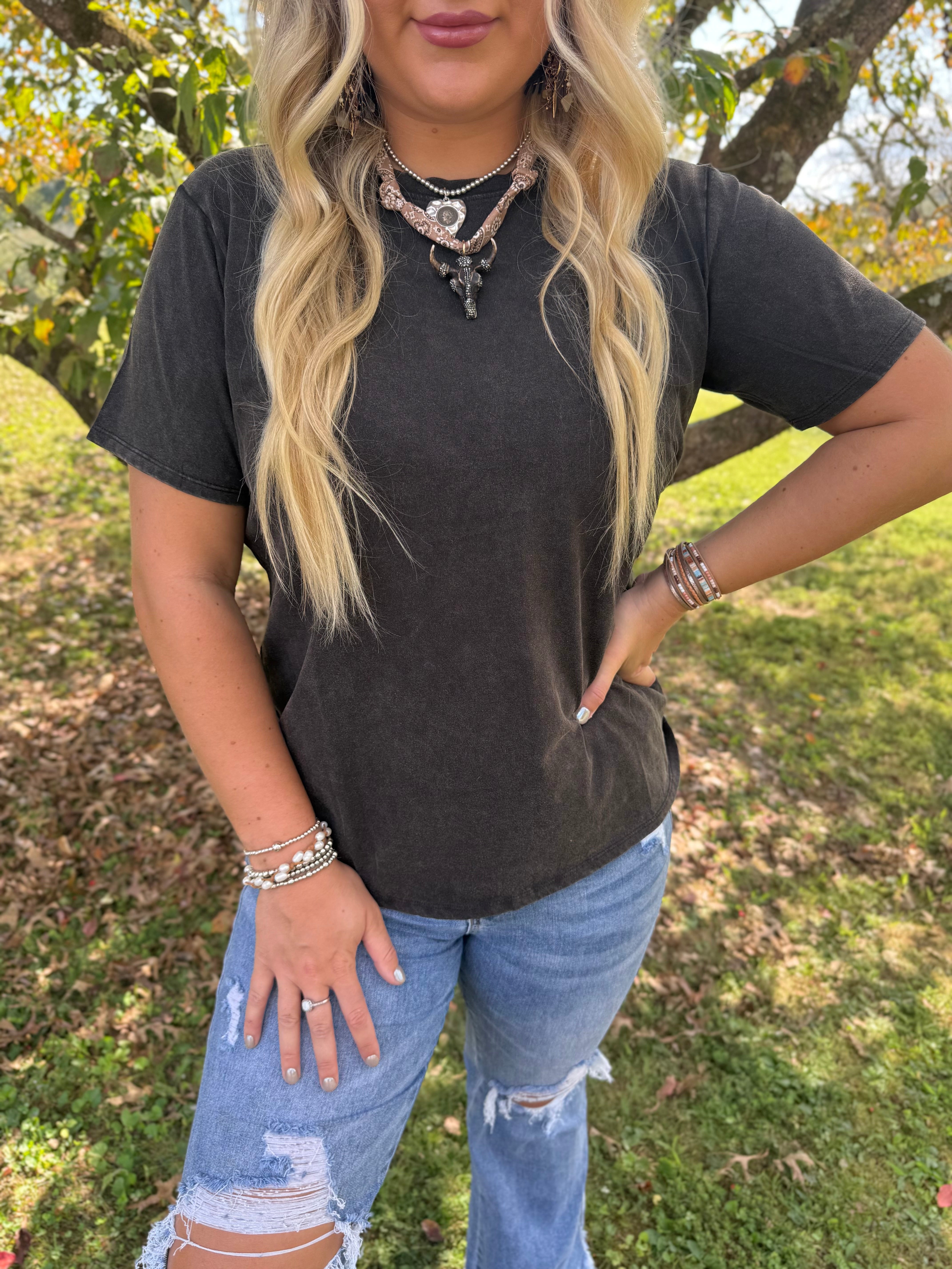 Zenana Ash Black Tee