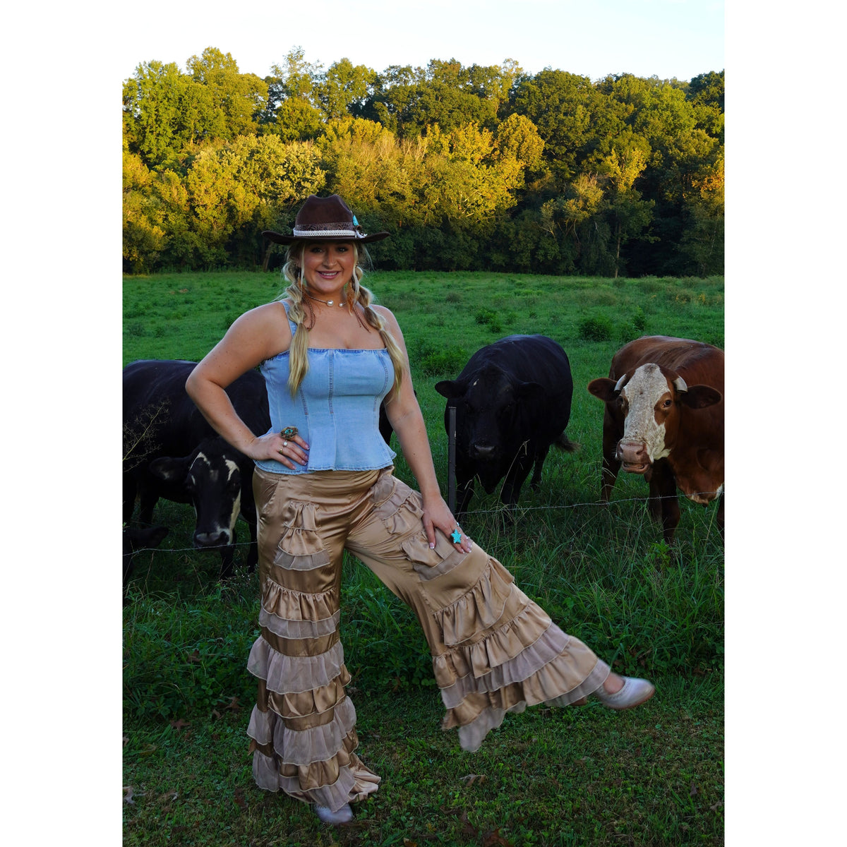 Champagne Tiered Ruffle Pants