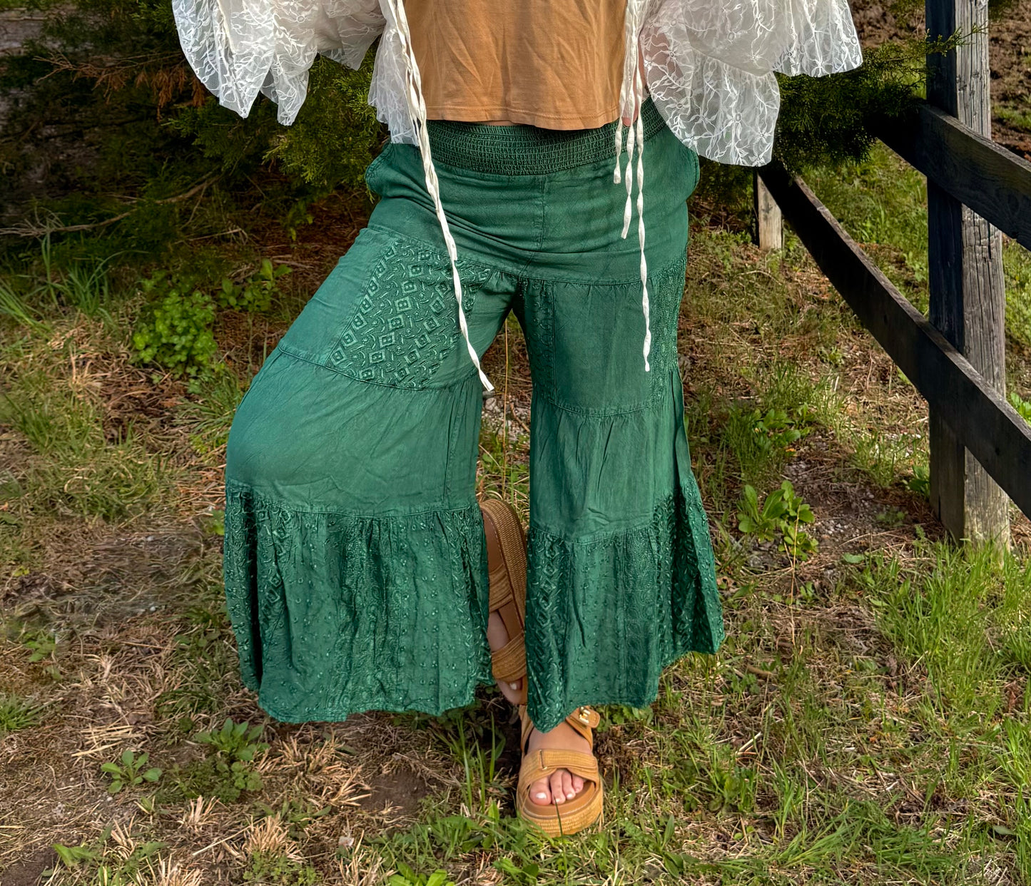 Jasmine Embroidered Tiered Flared Pants