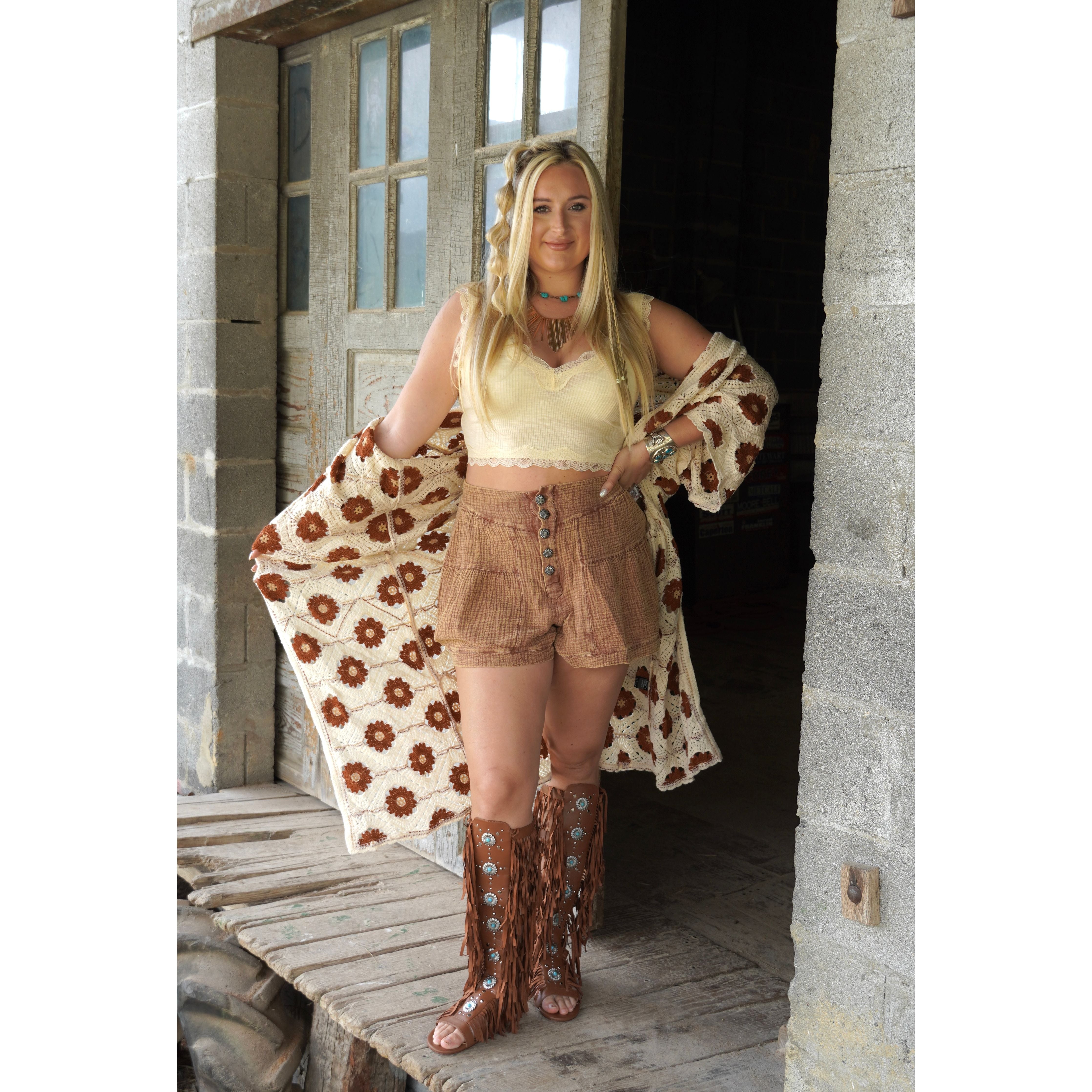 Flowy Copper Conch Button Shorts