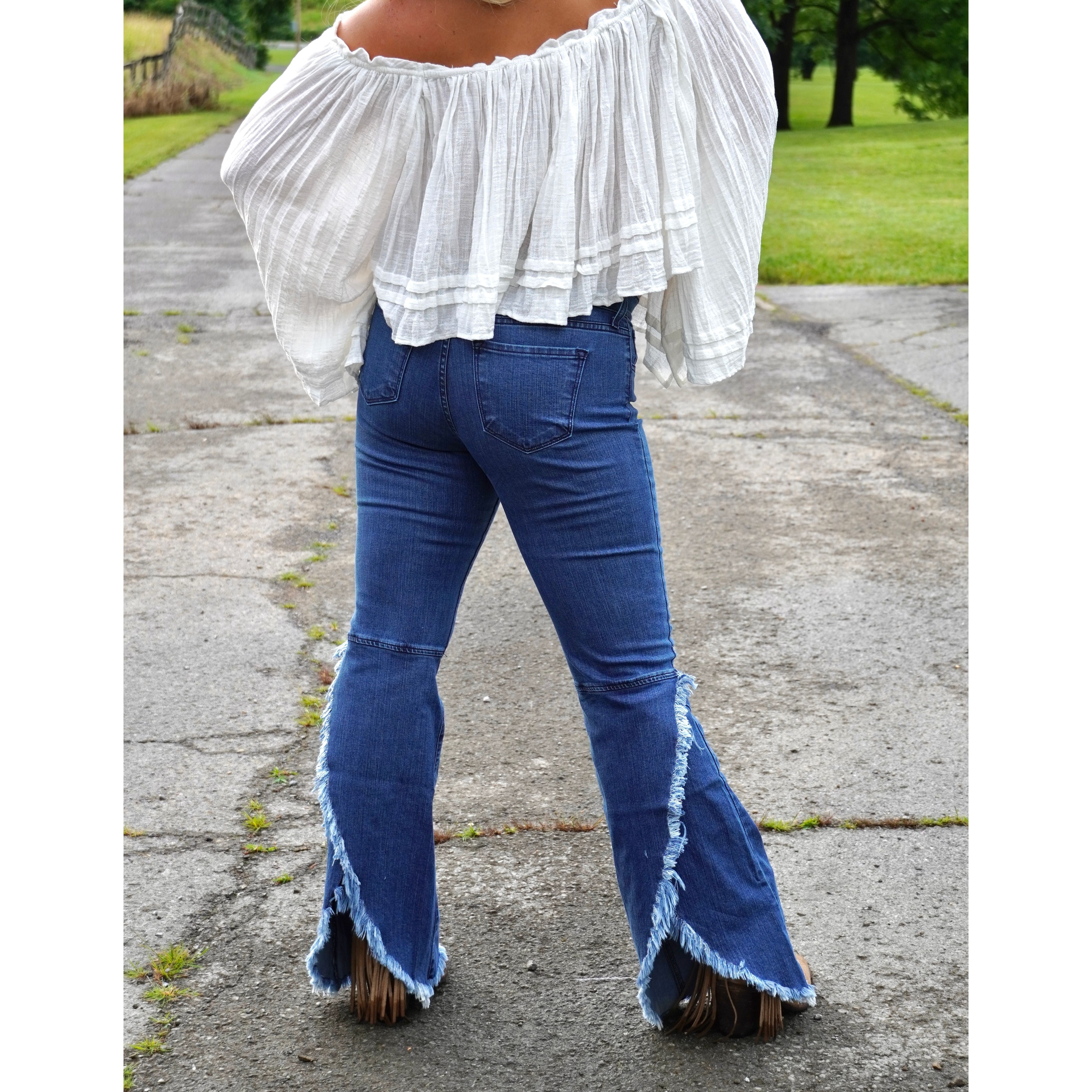 Ruffled Split Back Flare Jeans