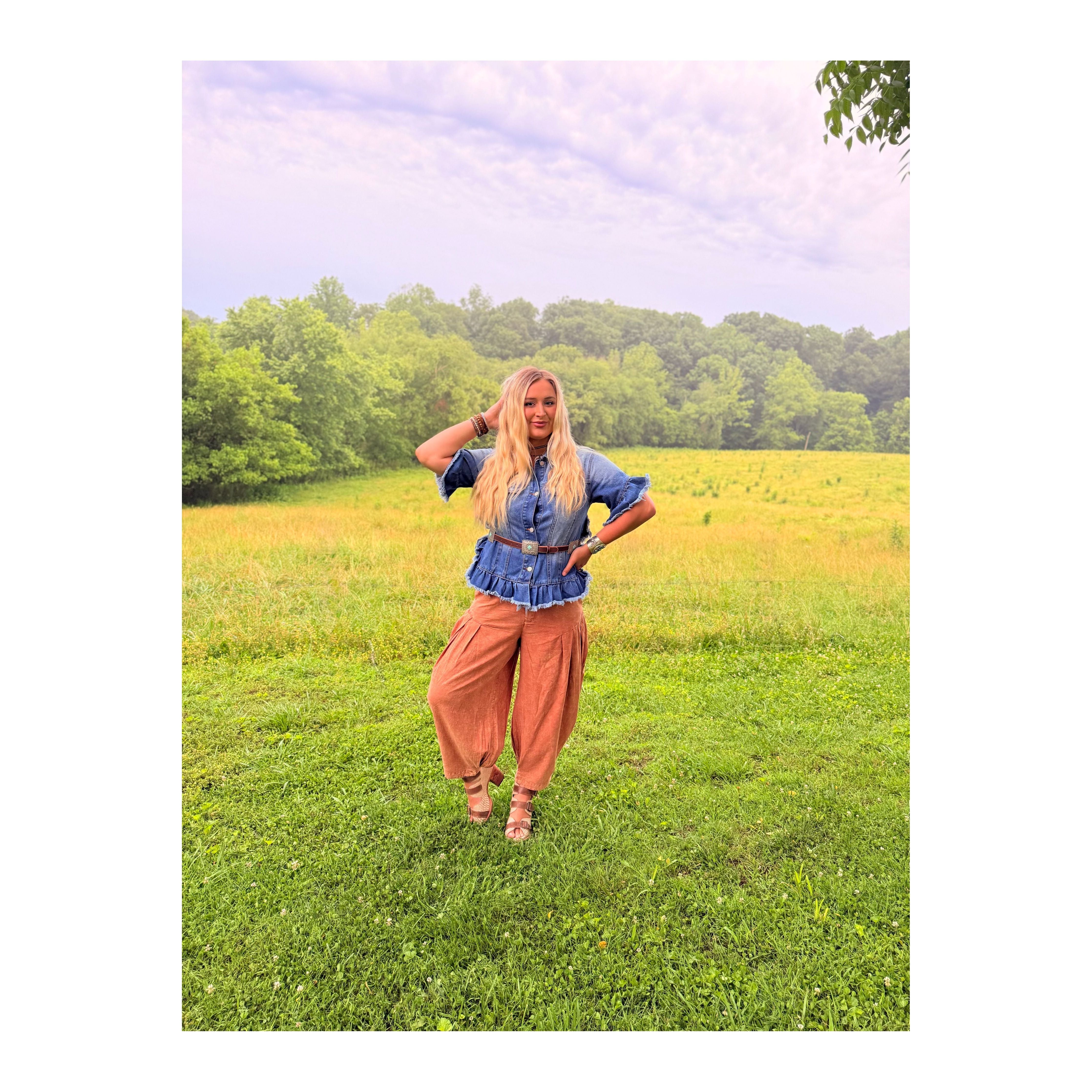Ruffled Short Sleeve Denim Jacket