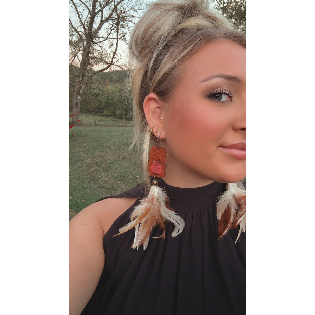 Leather Tooled Feather Earrings