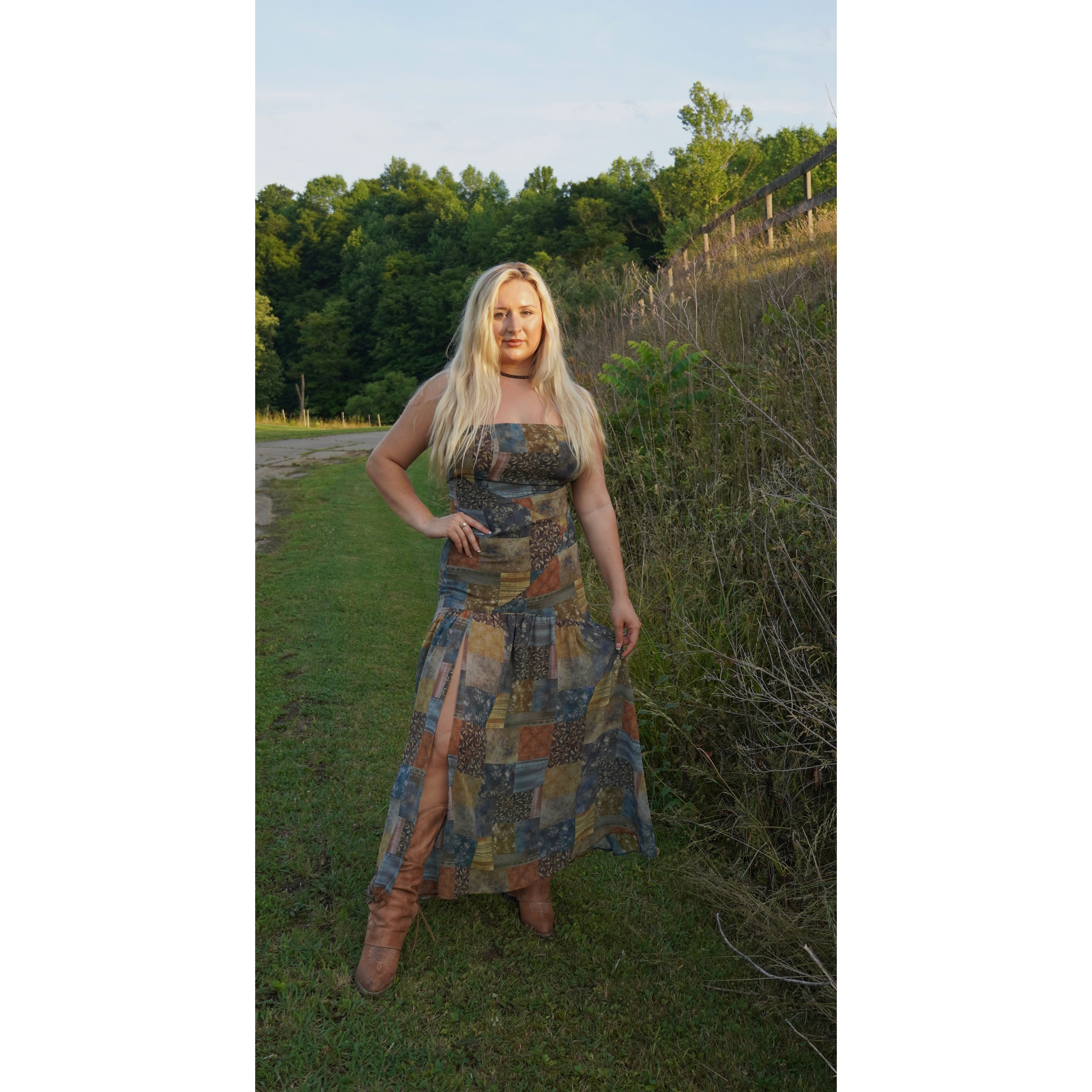 Strapless Patchwork Maxi Dress
