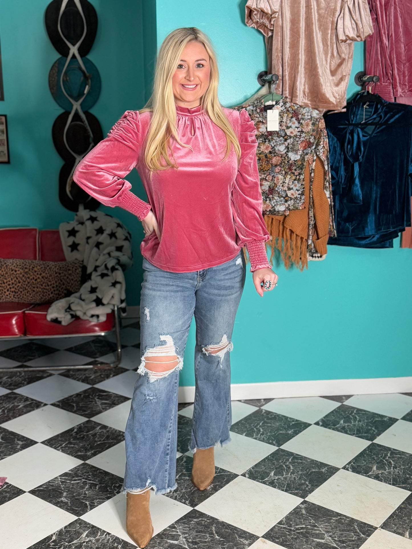 Pink Velvet Bow Top