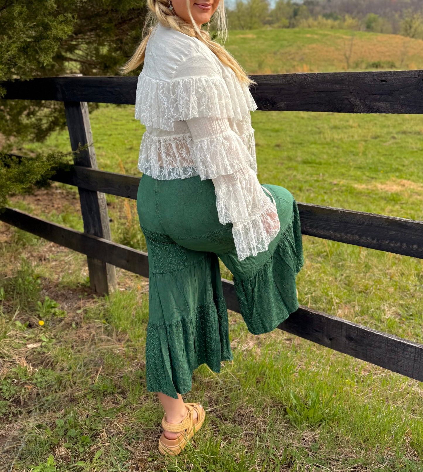 Jasmine Embroidered Tiered Flared Pants