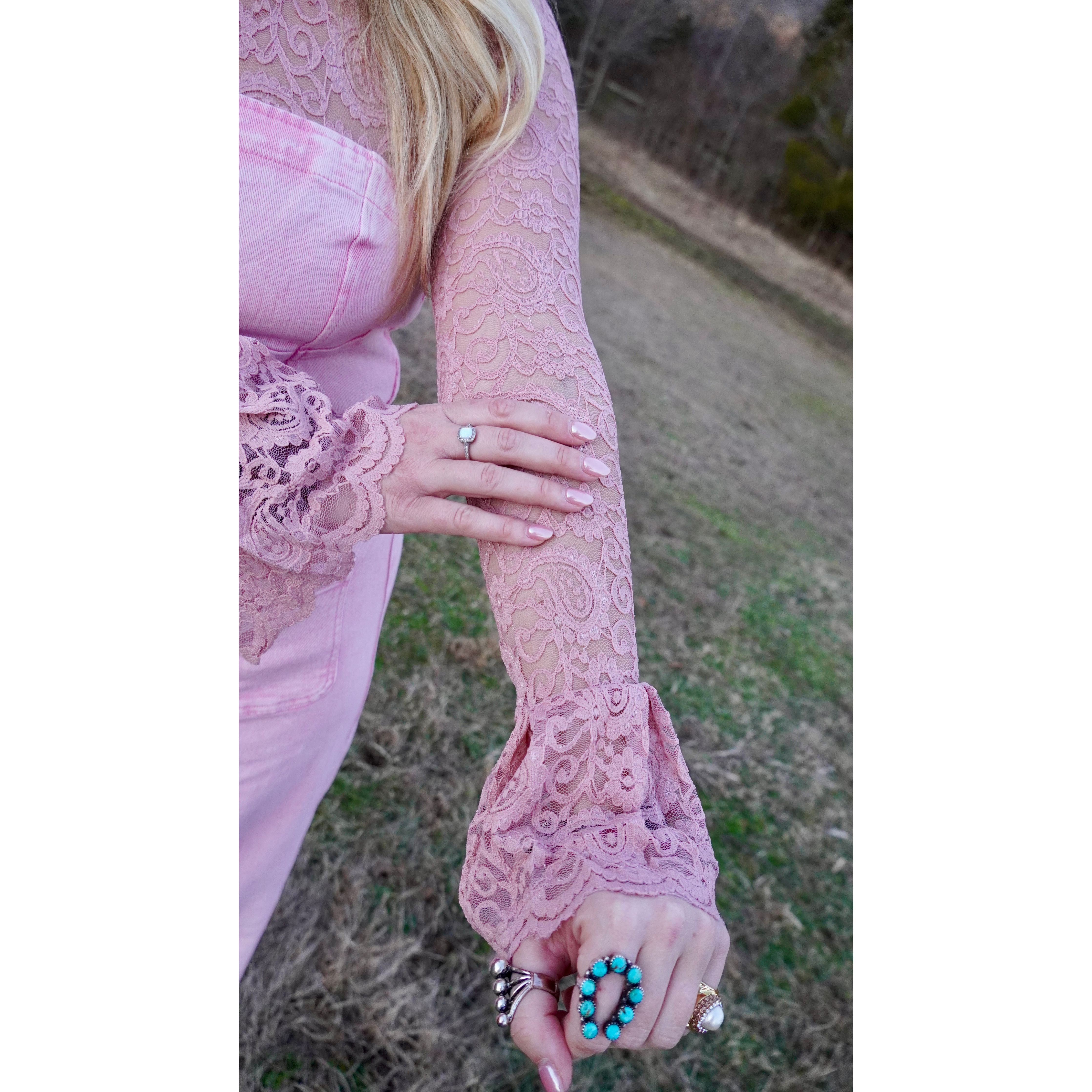 Pink Lace Bell Sleeve Layering Top