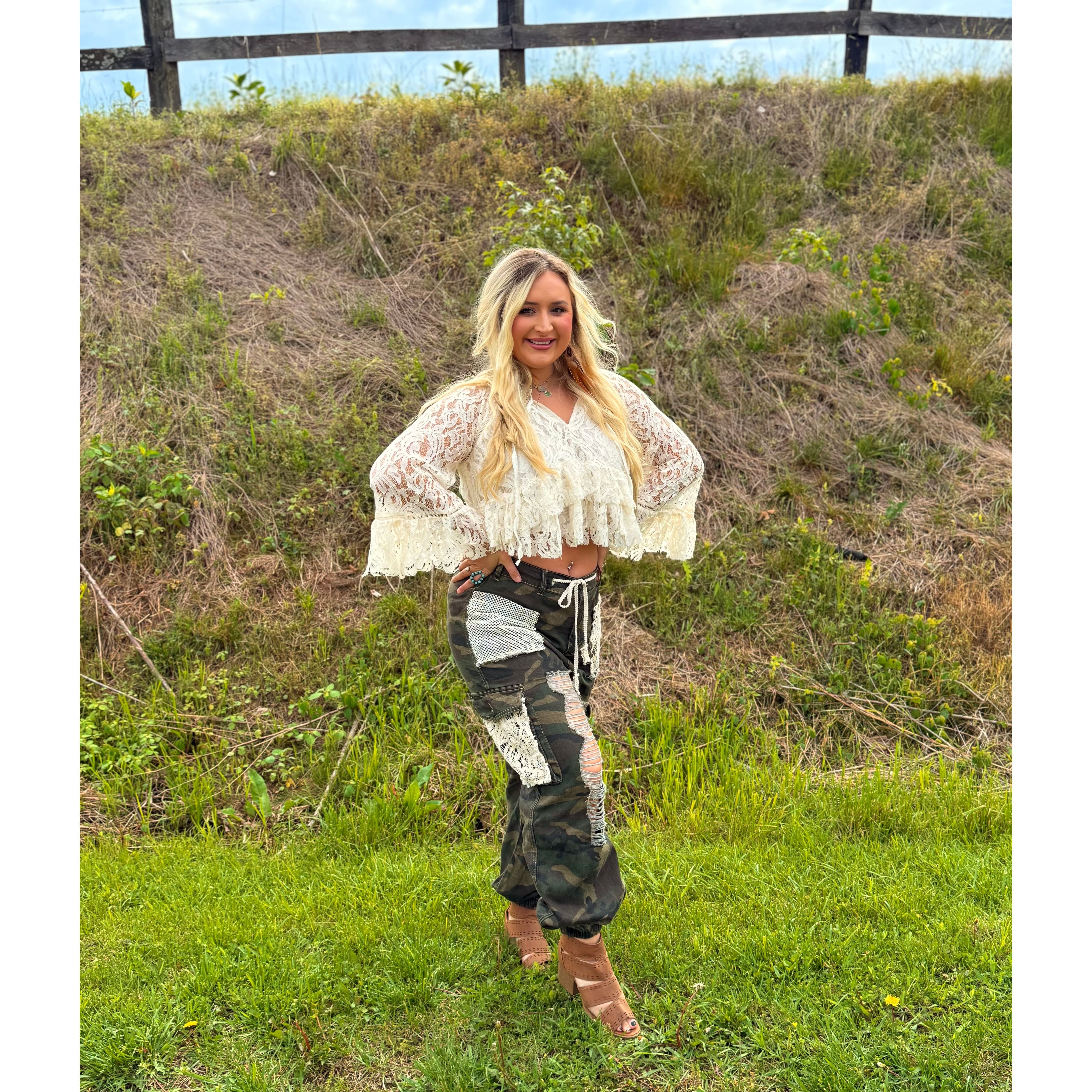 POL: Ripped Camo and Lace Joggers