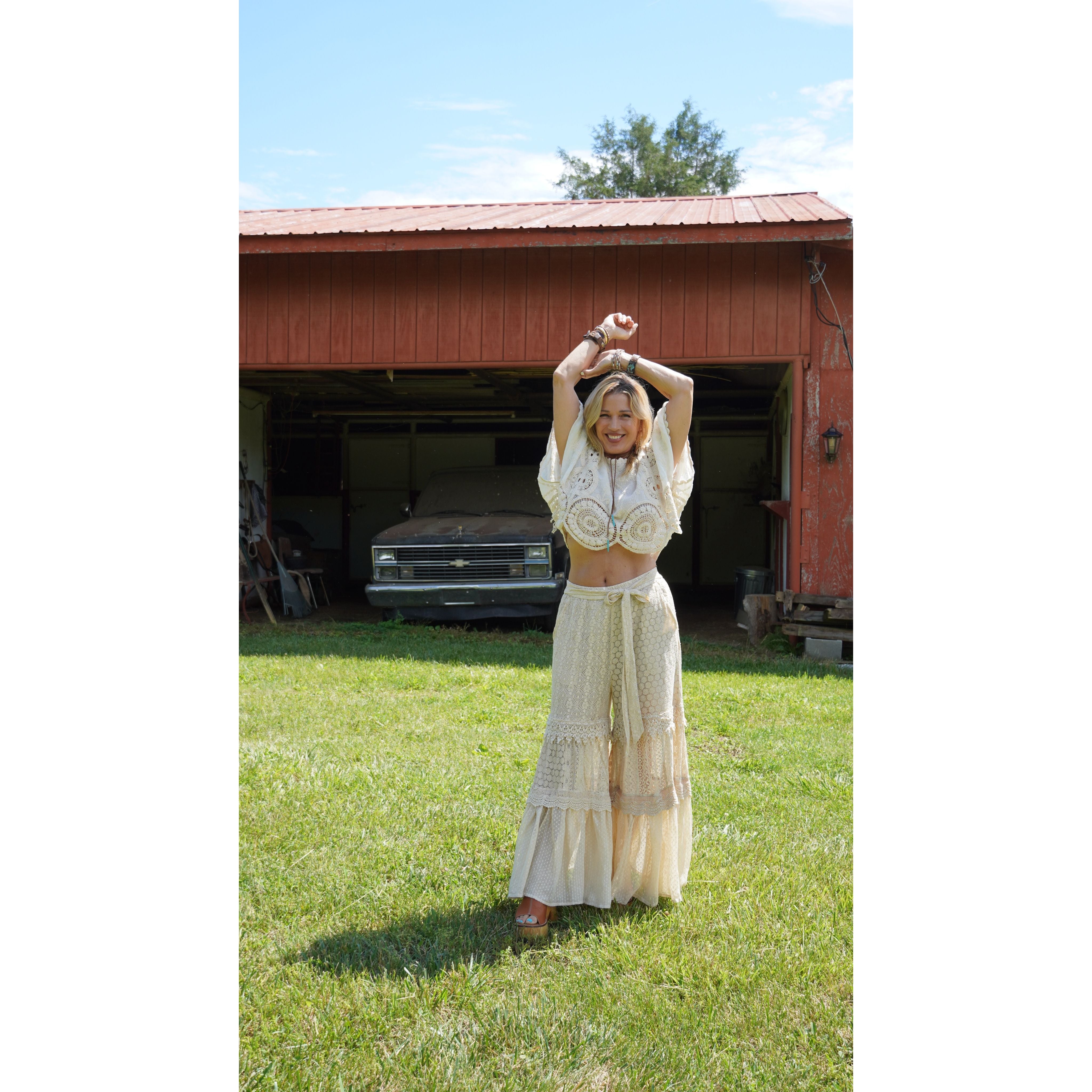 Crochet Lace Tiered Ruffle Flare Pants