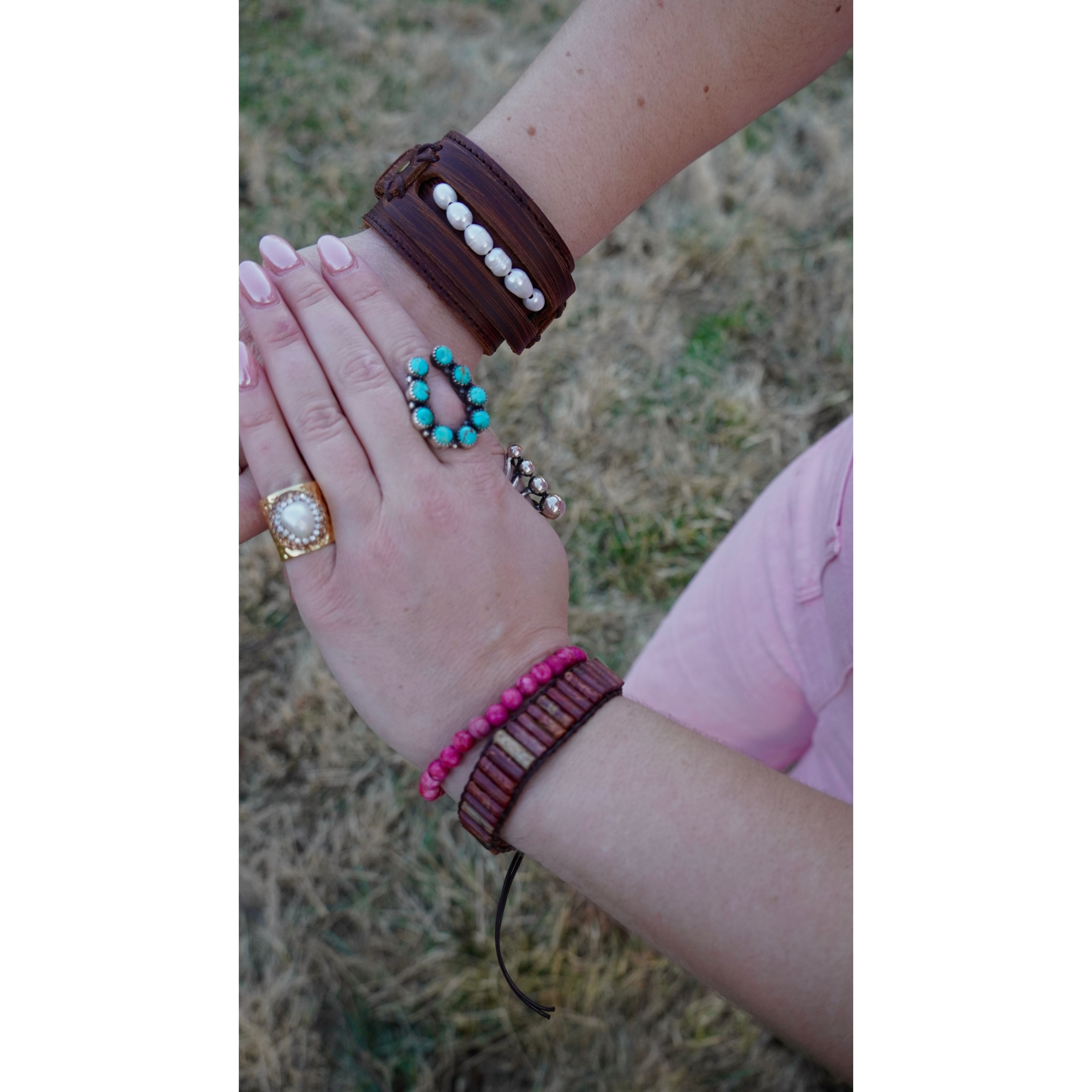 Fresh Water Pearls Leather Cuff