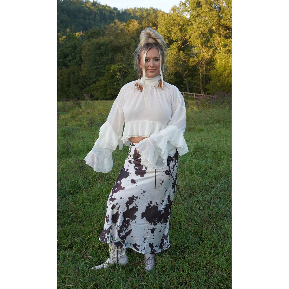 Cowhide Satin Skirt with leather belt