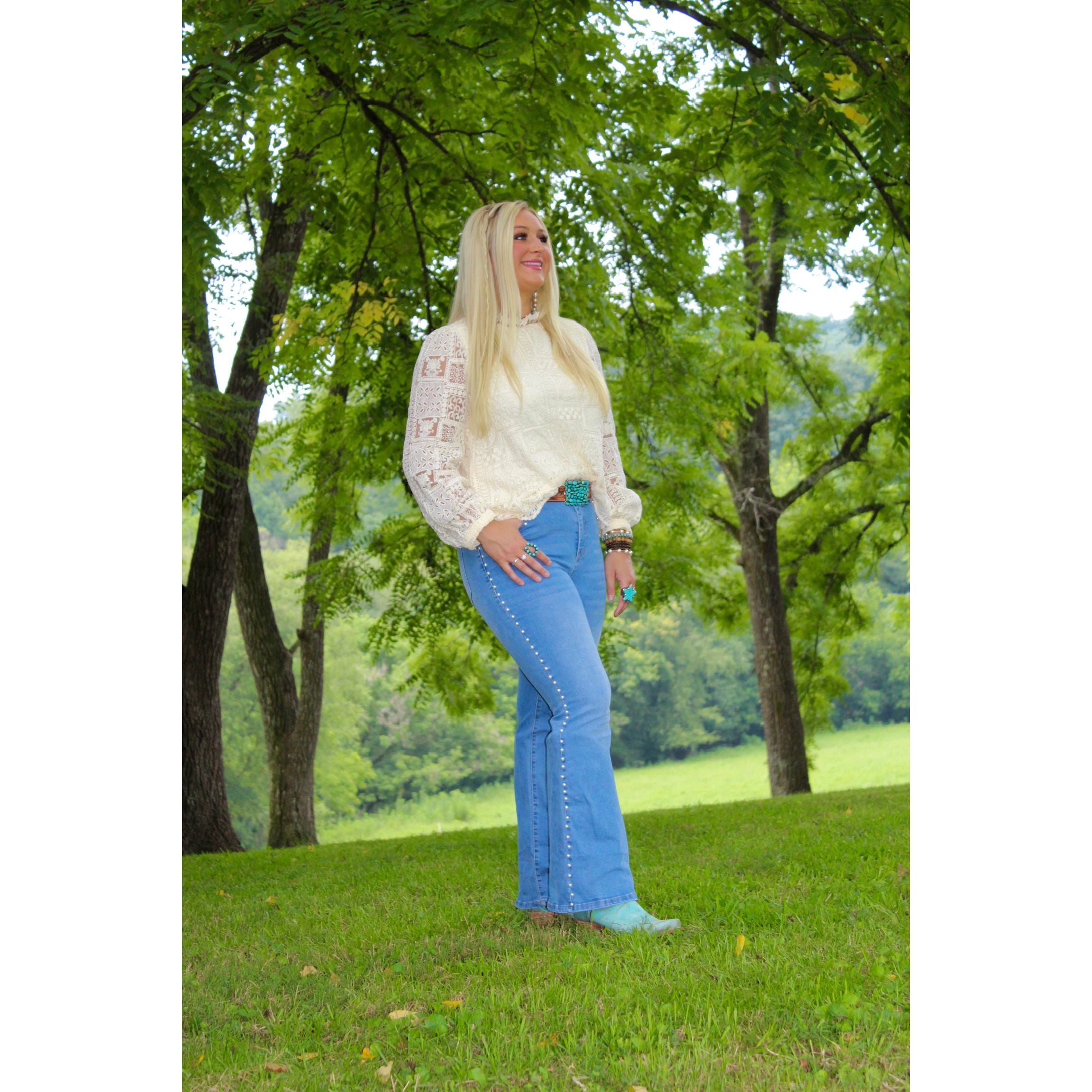 Embellished Pearl Flare Jean