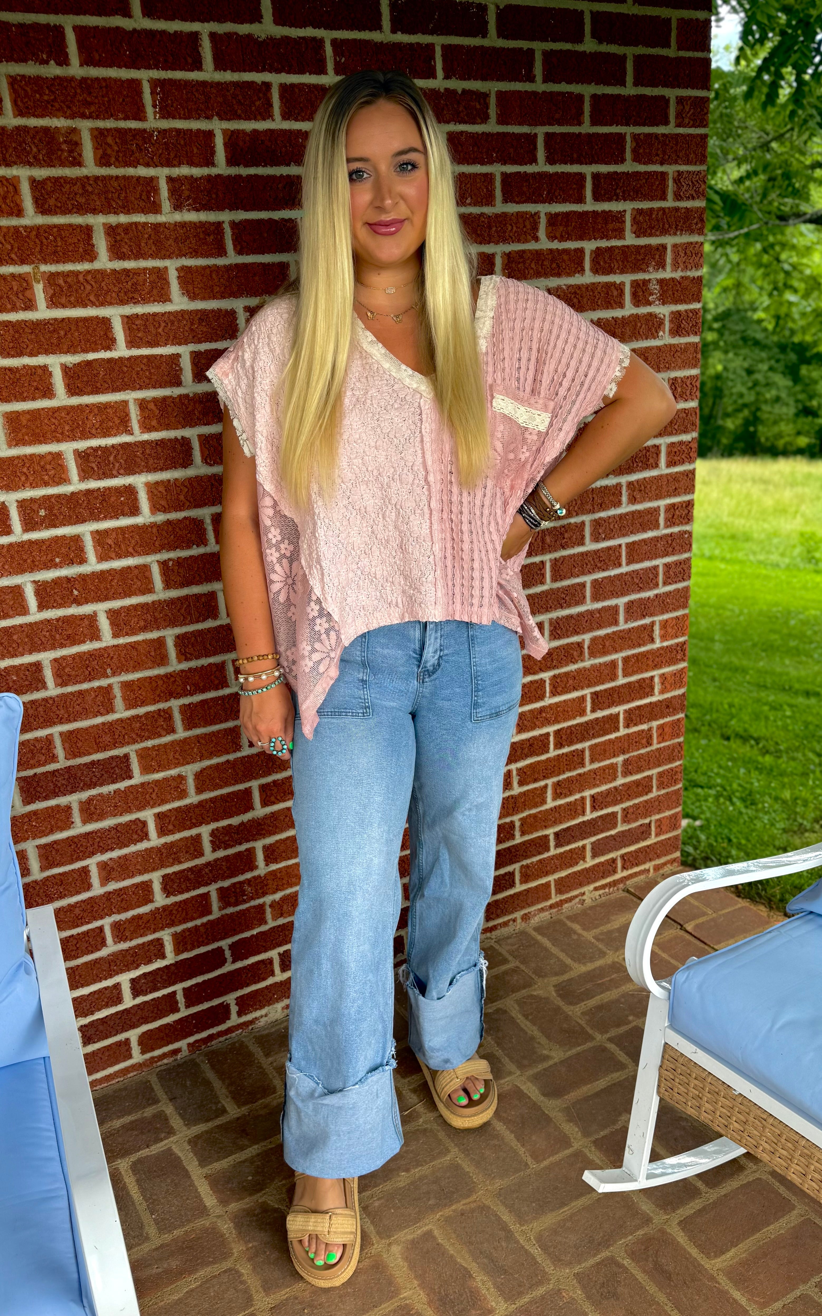 POL: All For Boho Pink Lace Top