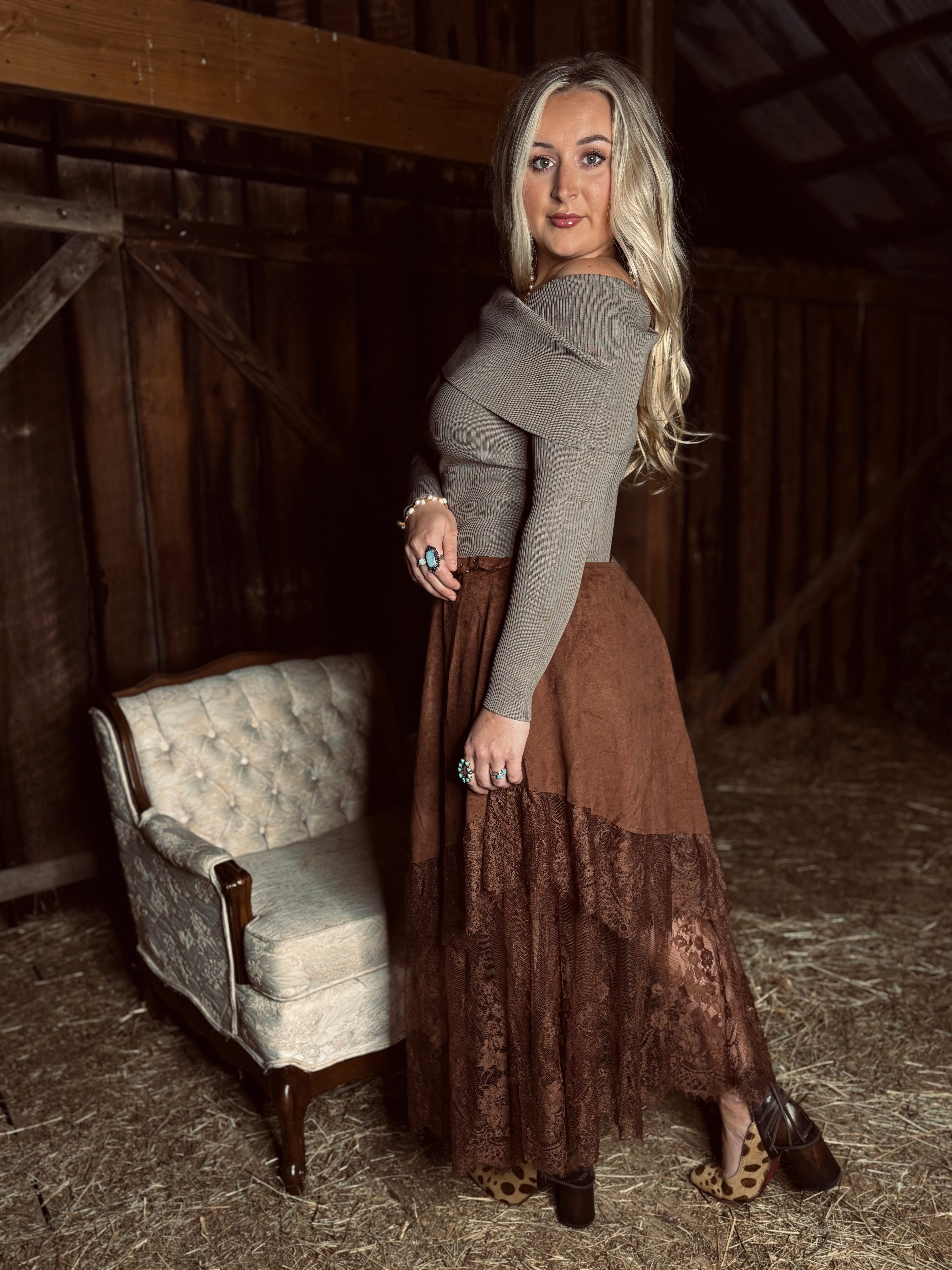 Mocha Off The Shoulder Ribbed Top