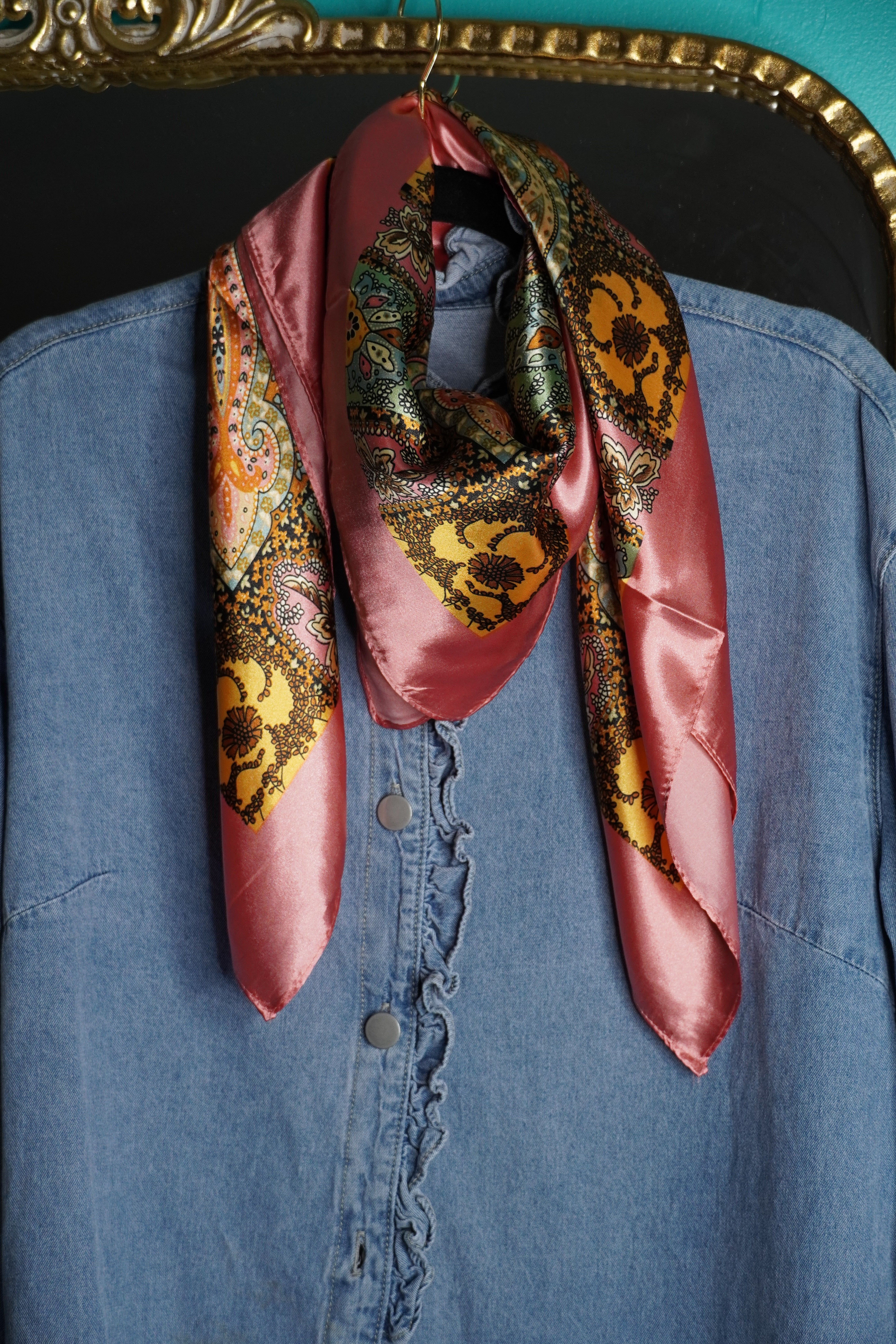 Pink Paisley Printed Satin Scarf