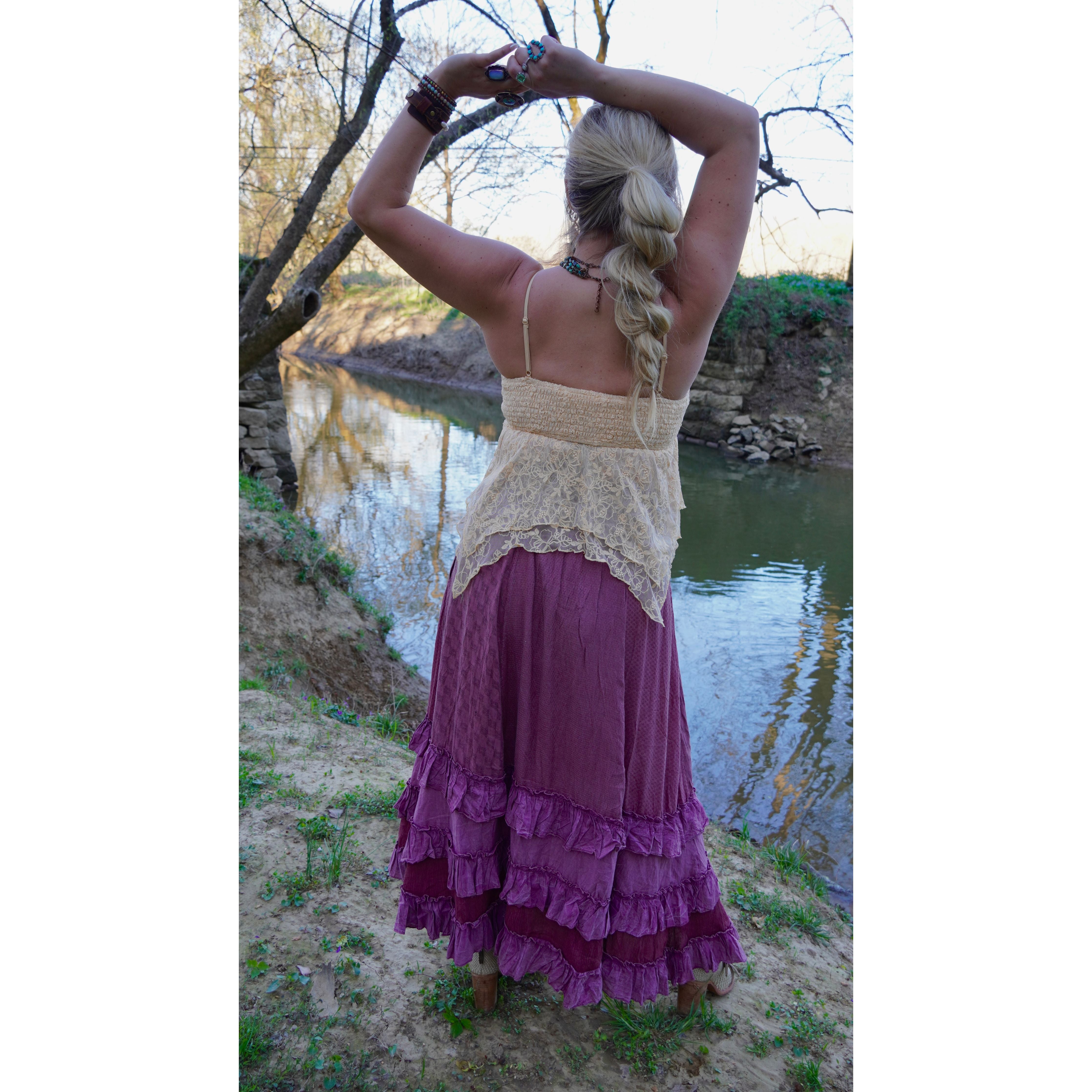 Dusted Pink Rustic Tiered Maxi Skirt