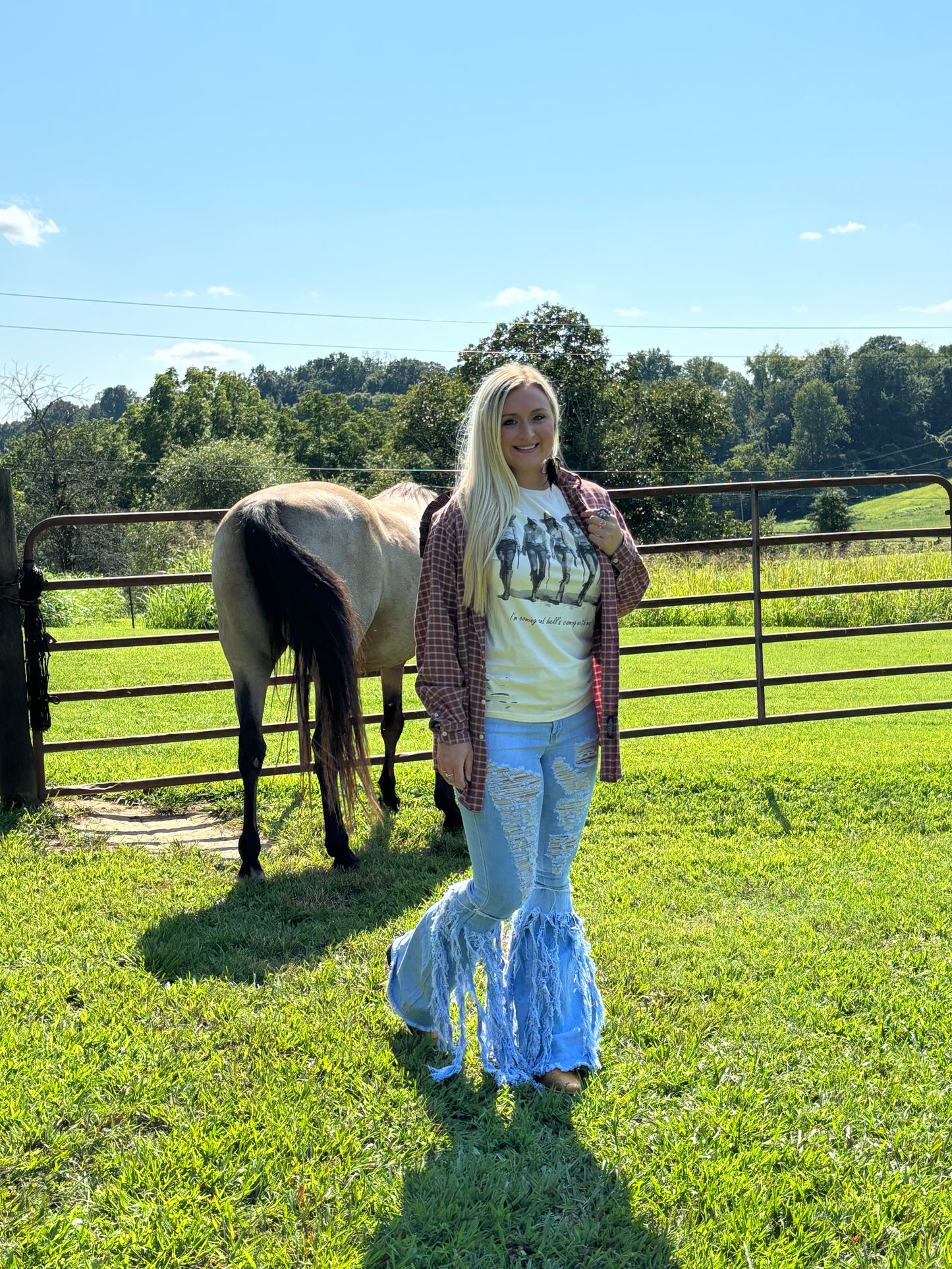 High Waisted Fringe Bell Bottoms