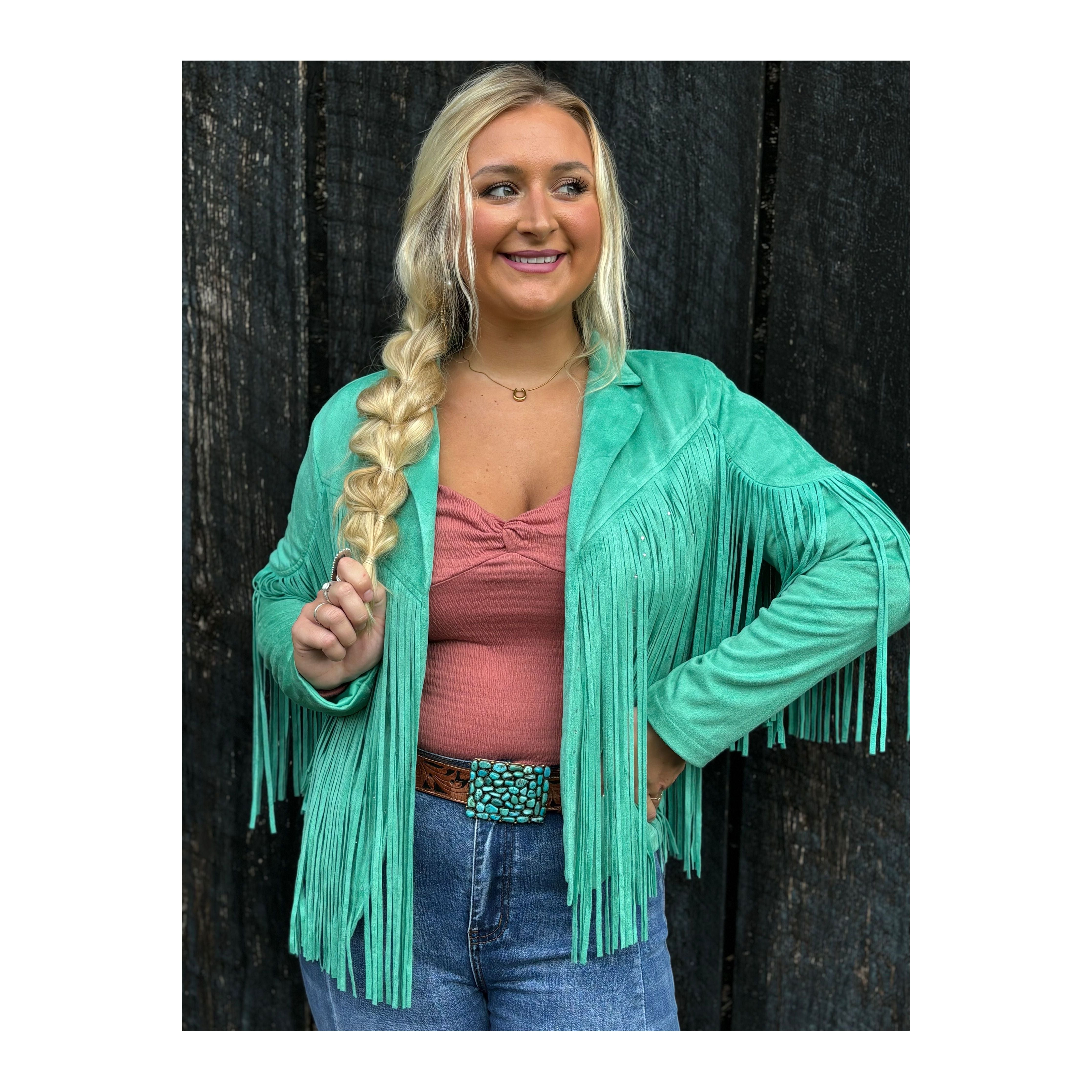 Shimmer Shine Turquoise Fringe Jacket