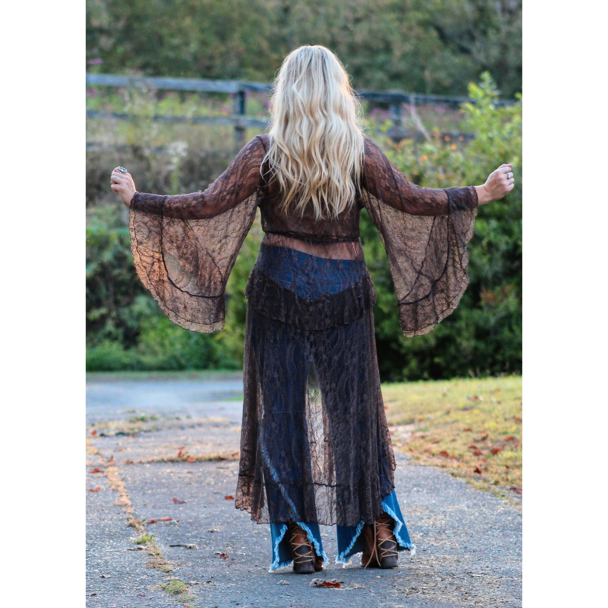 Chocolate brown lace Tie- Waist Duster