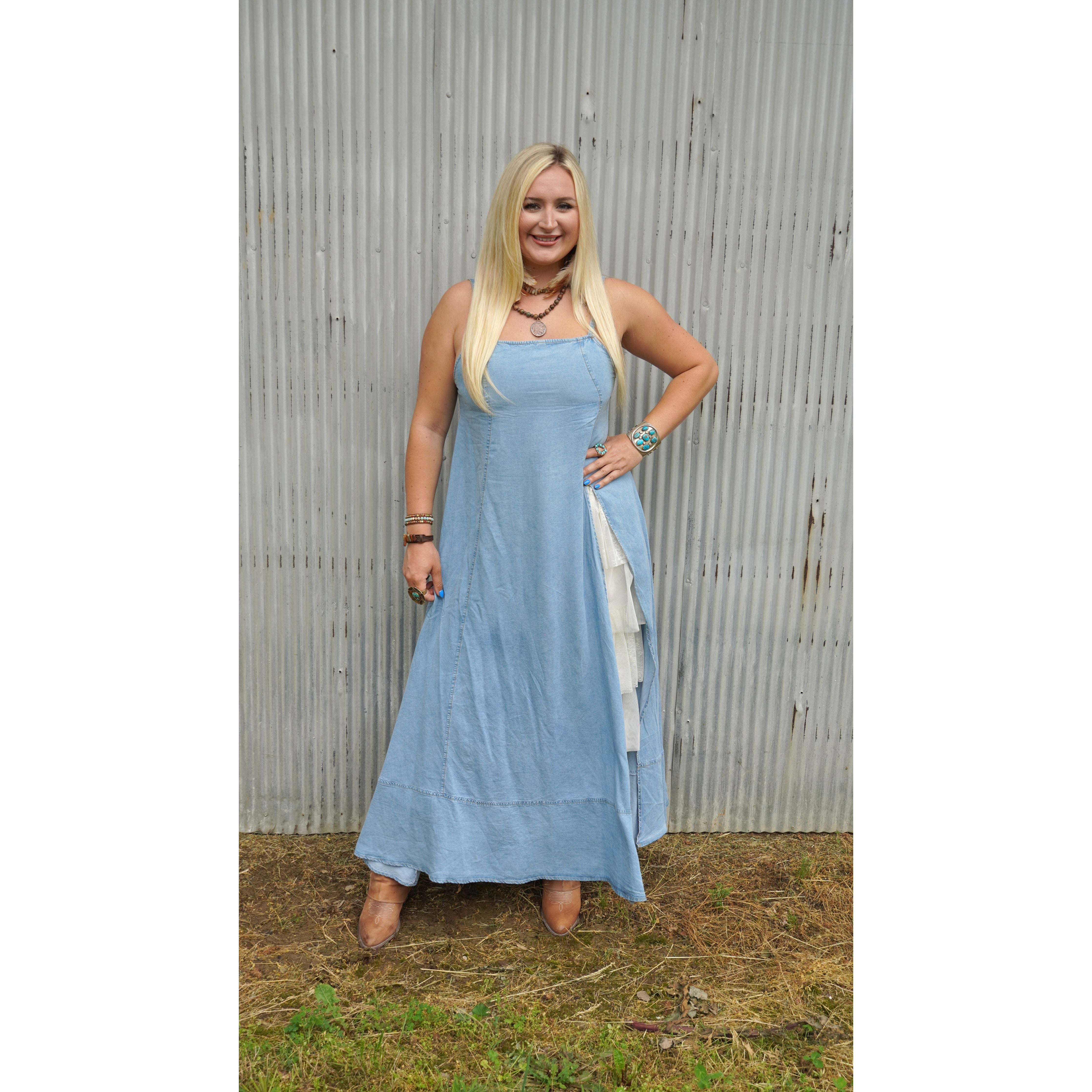 Denim Slit Maxi Dress