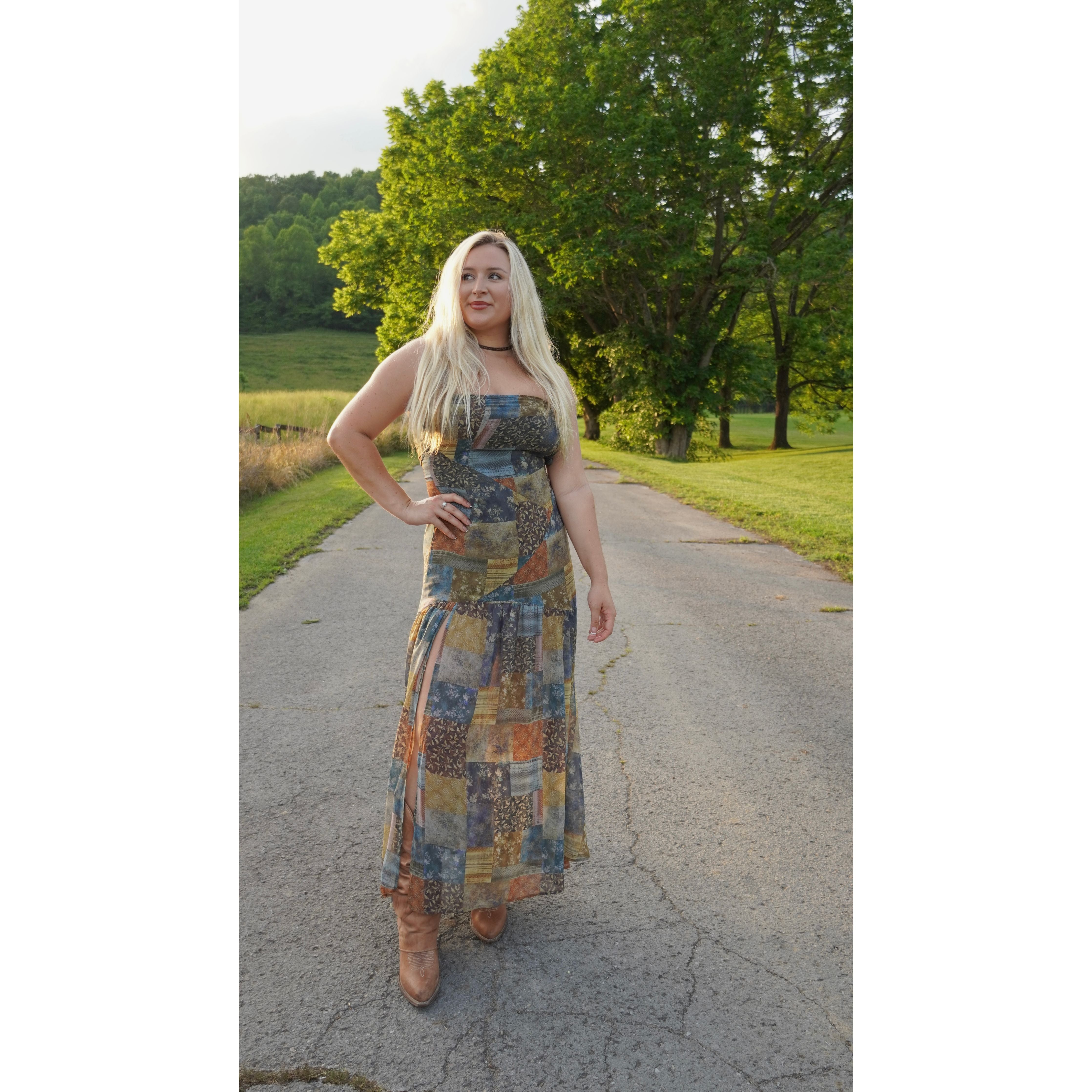 Strapless Patchwork Maxi Dress