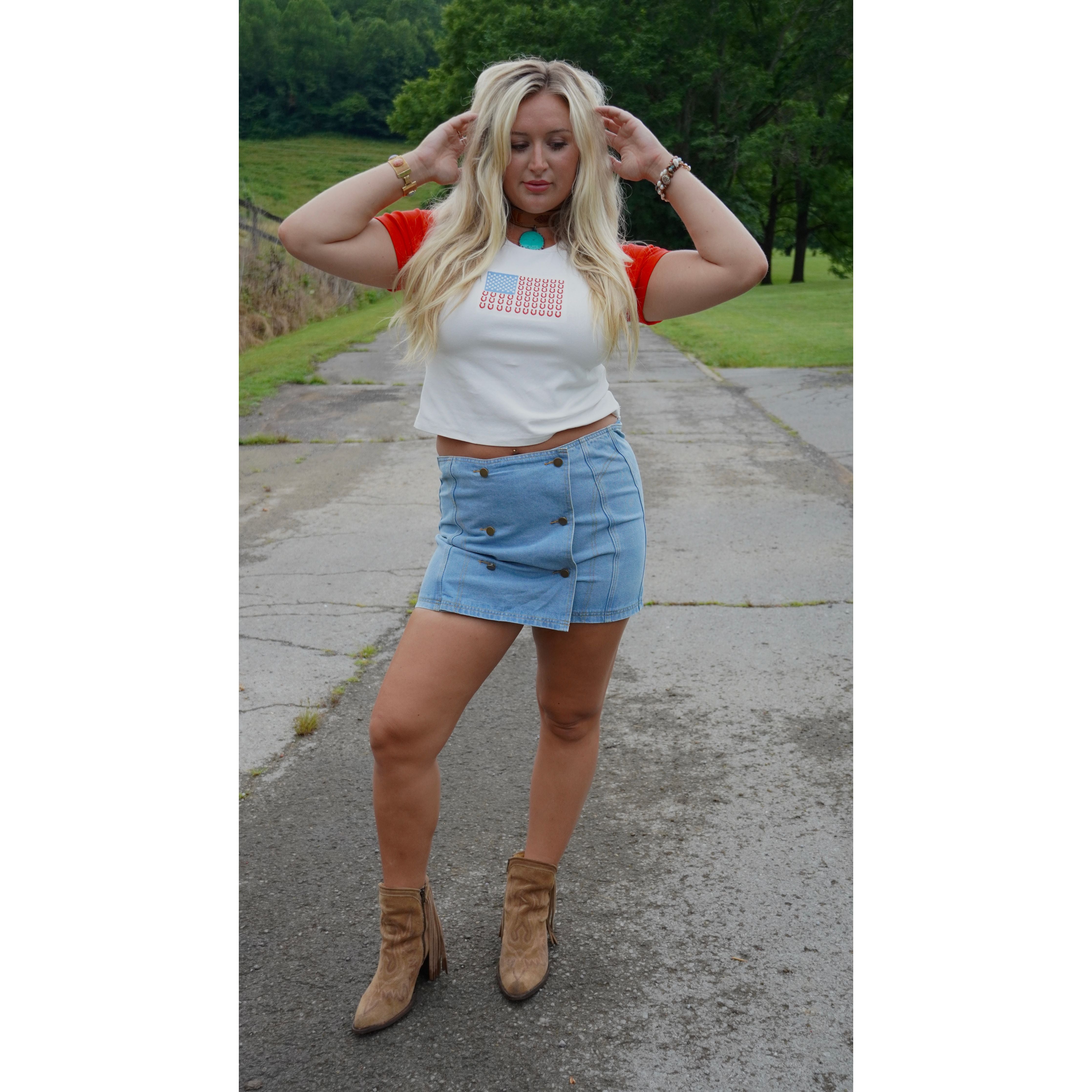Retro Button Front High Waisted Denim Skort