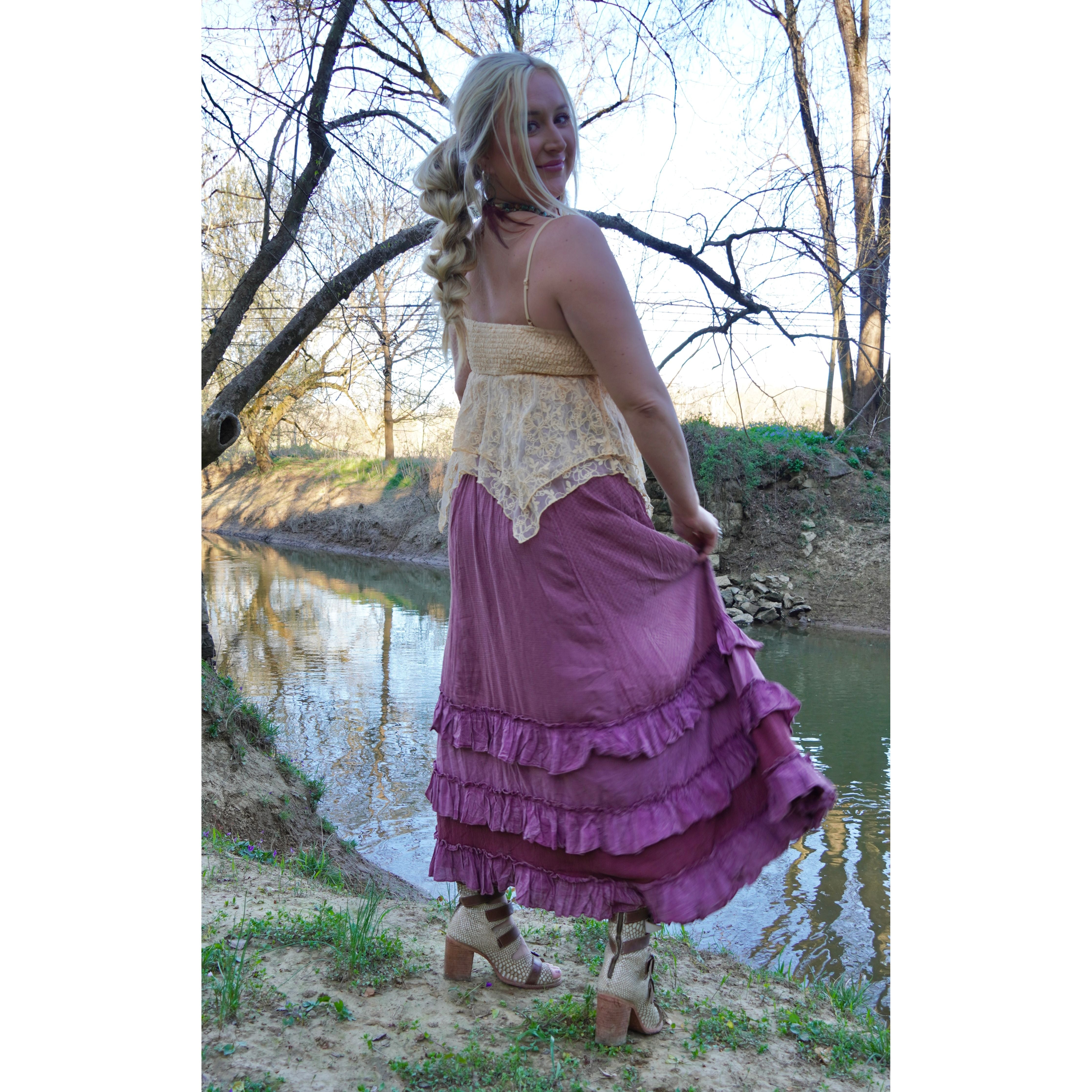 Dusted Pink Rustic Tiered Maxi Skirt