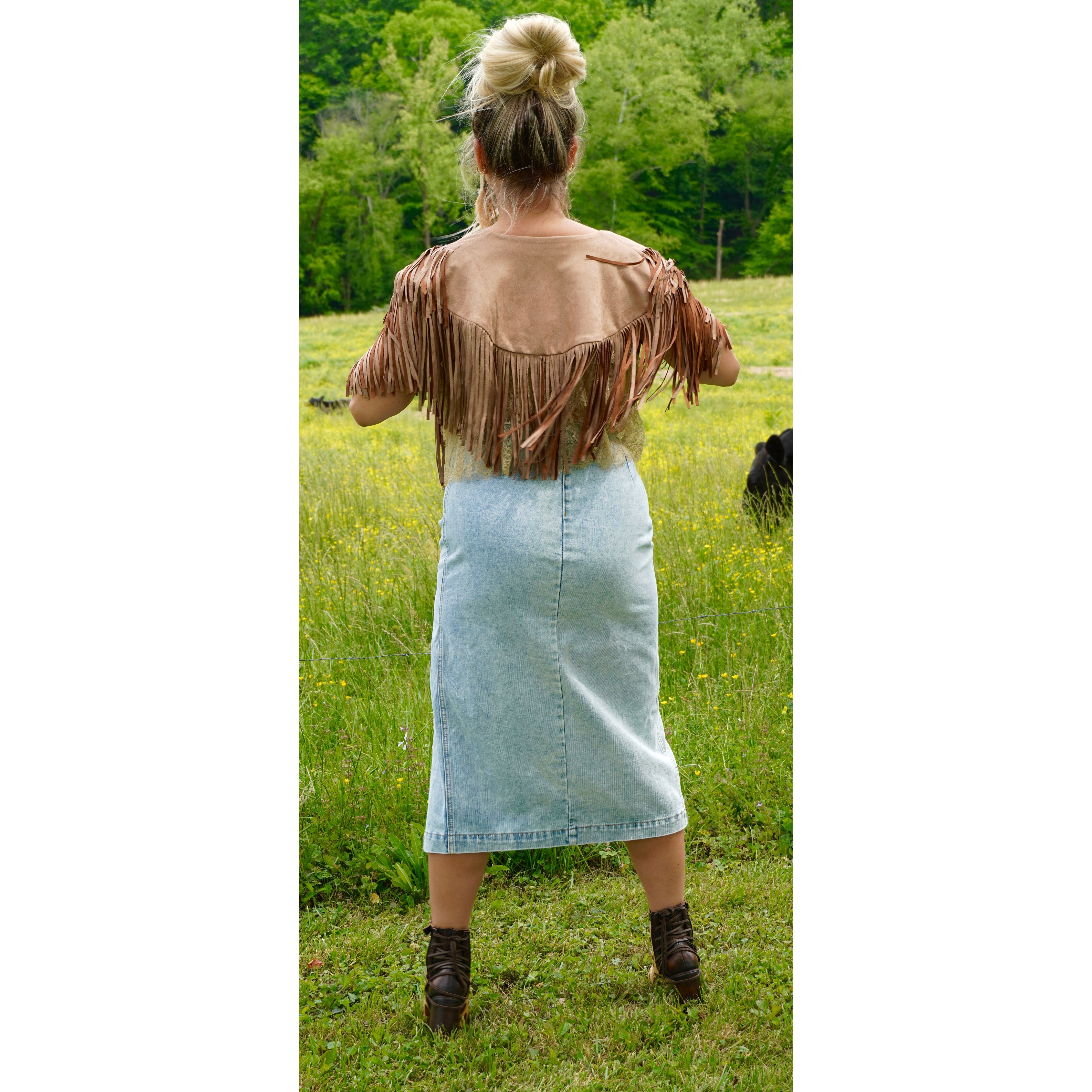 Button High Rise Denim Skirt