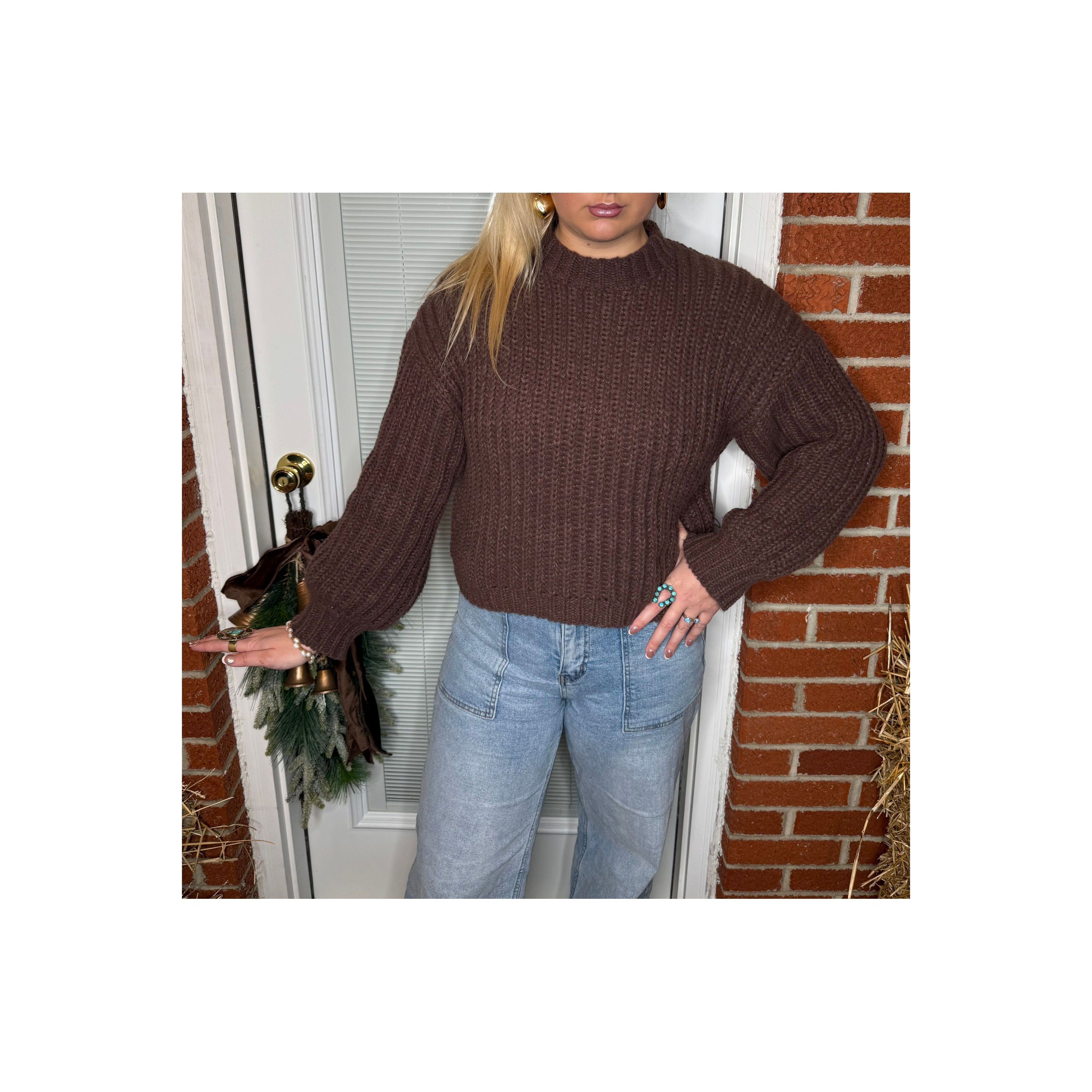 Cozy Chocolate Wide Sleeve Rib Knit Sweater