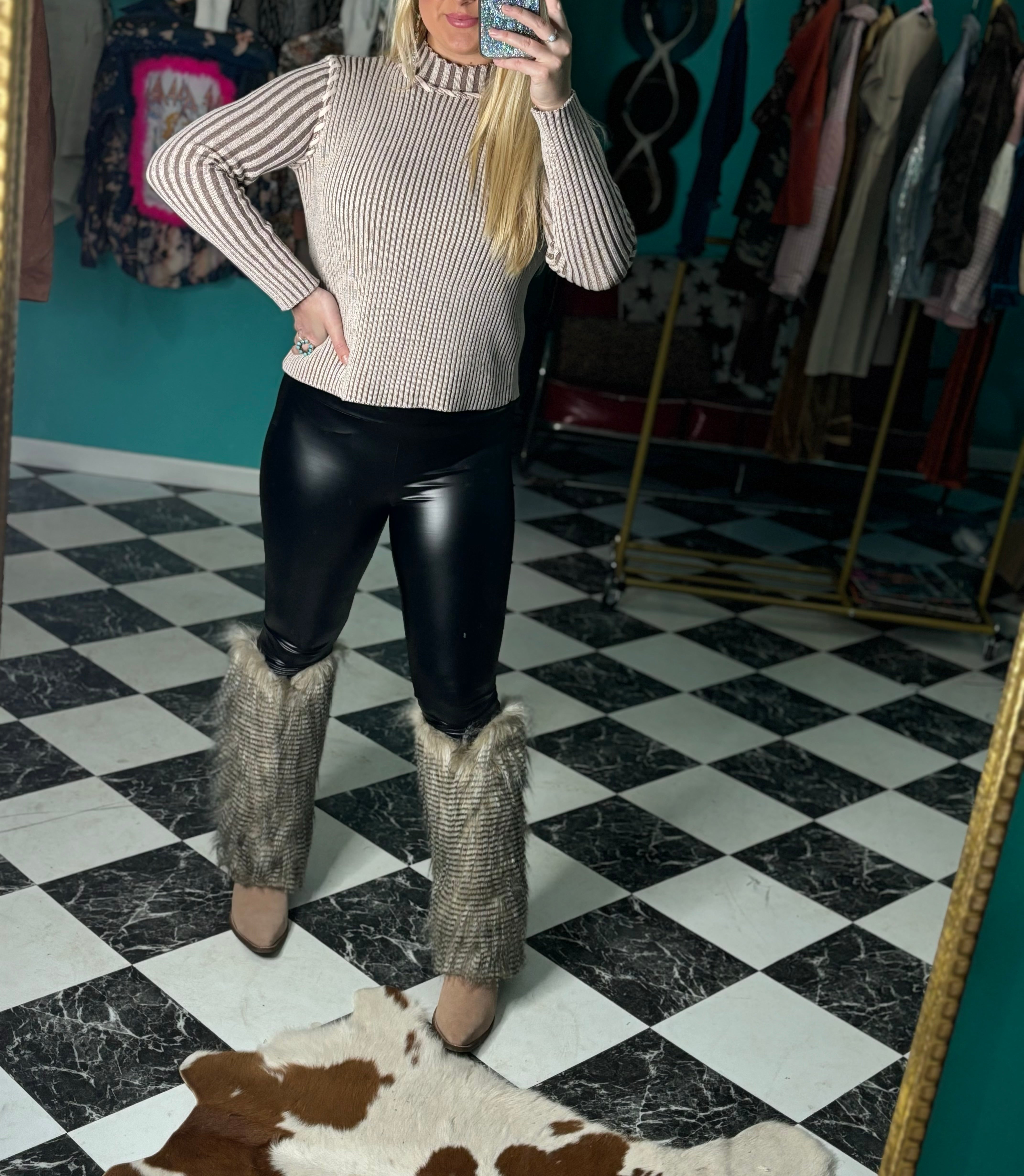 Gray Ribbed Turtleneck Sweater