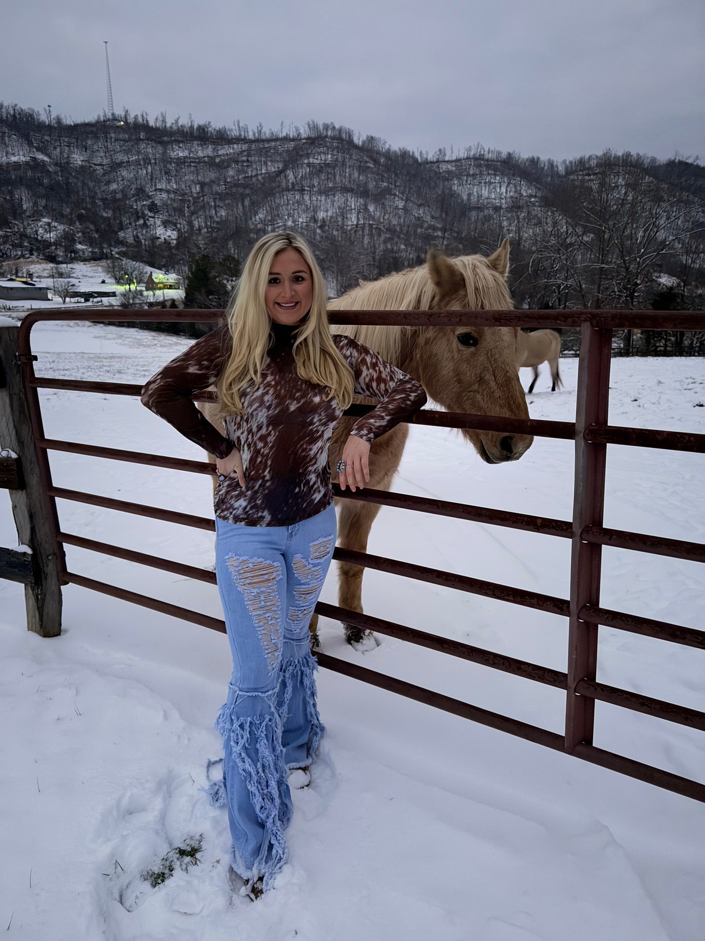 Cow Hide Mesh Top