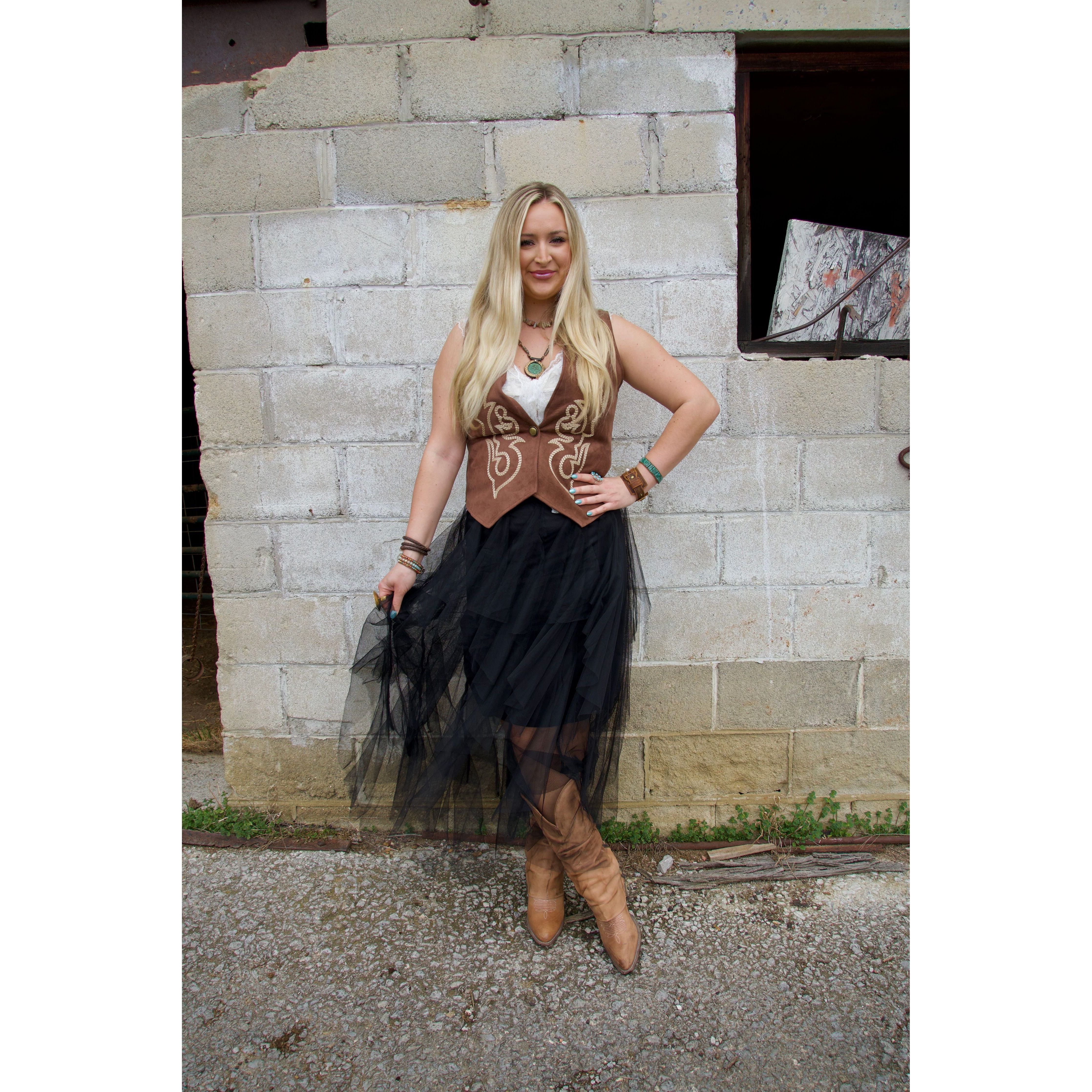 Black Mesh Tiered Ruffle Skirt