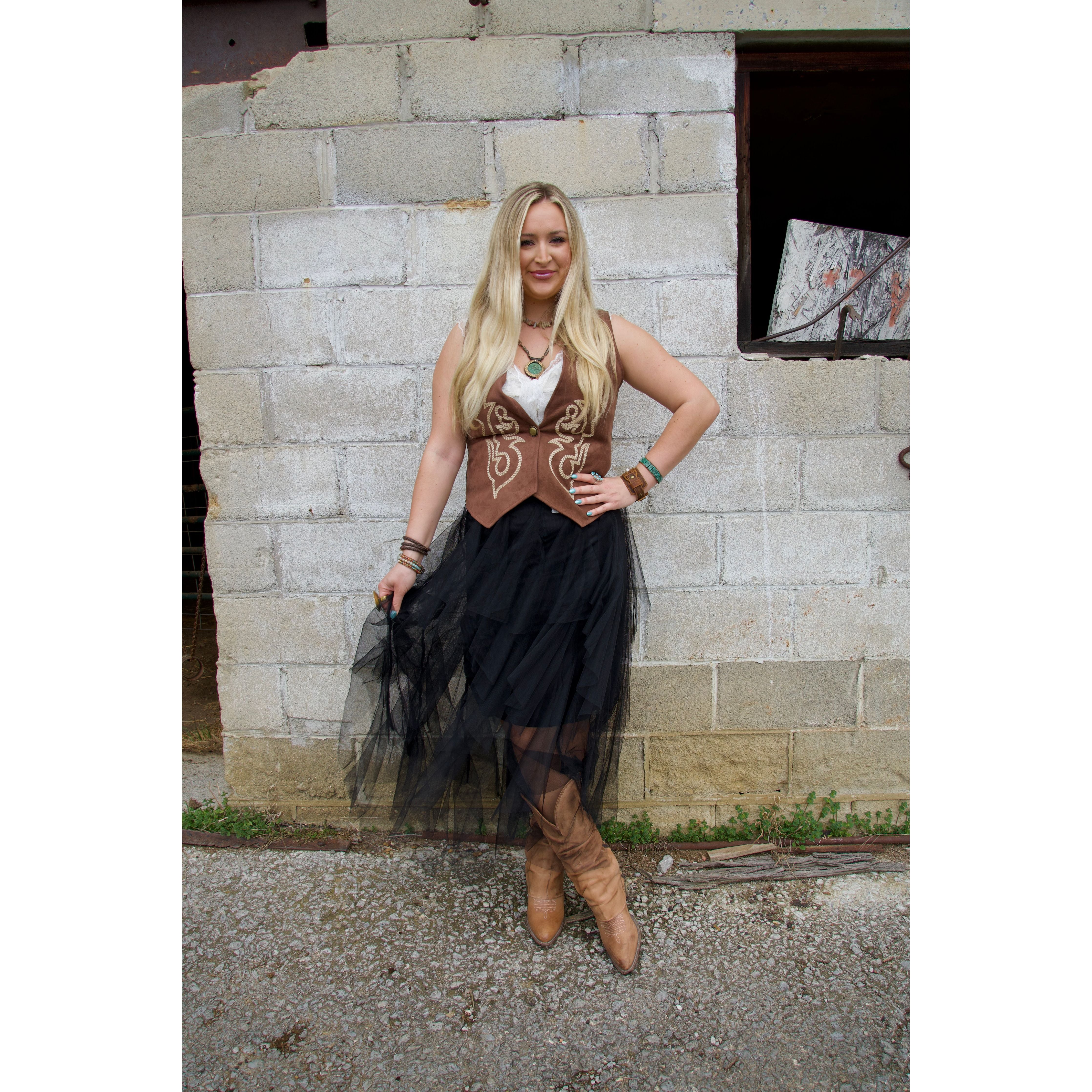 Black Mesh Tiered Ruffle Skirt