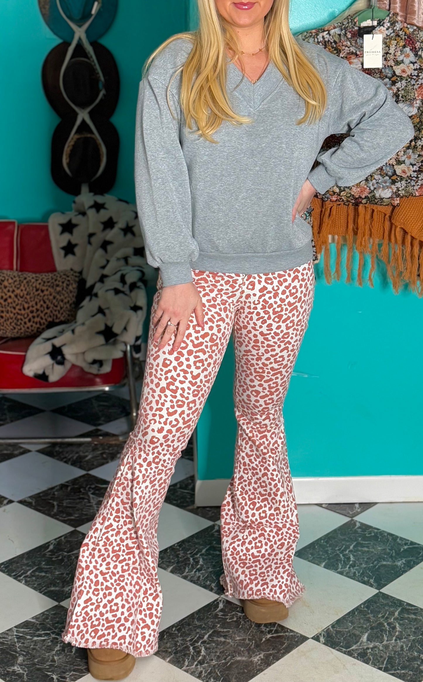 Pink Leopard Bellbottoms