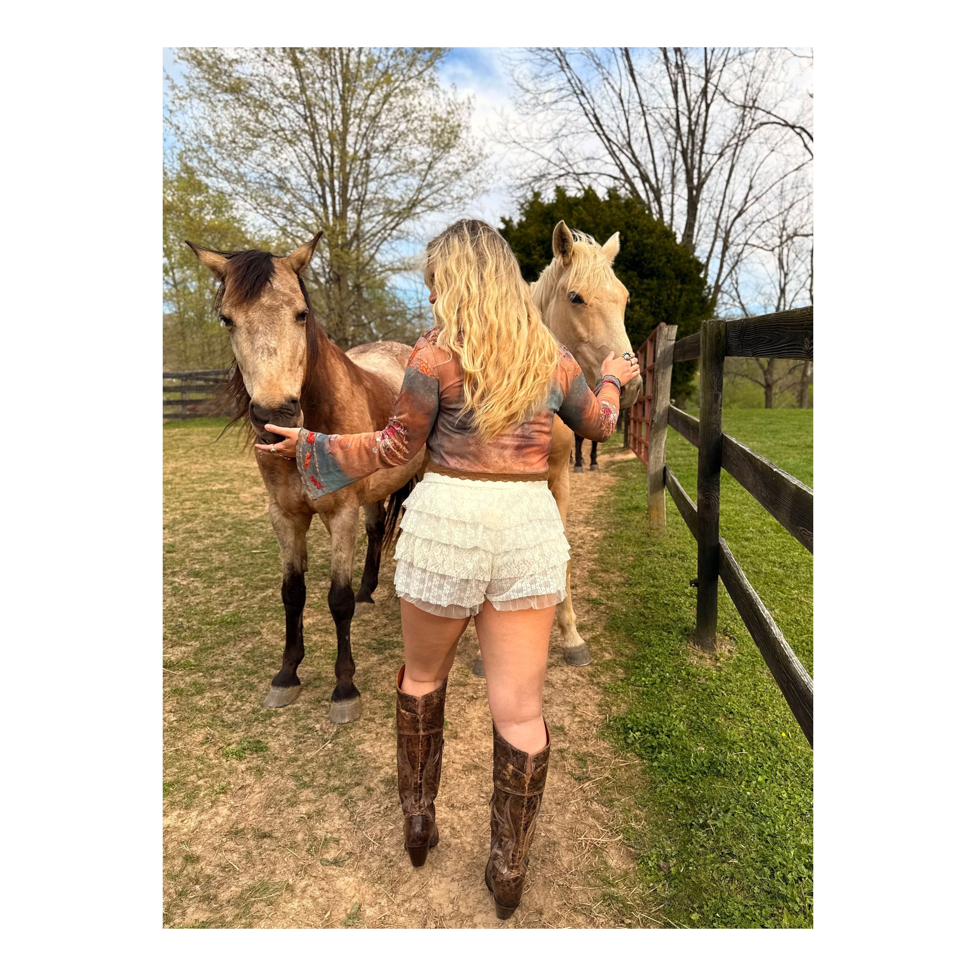 Presley Lace Trim White Ruffle Shorts