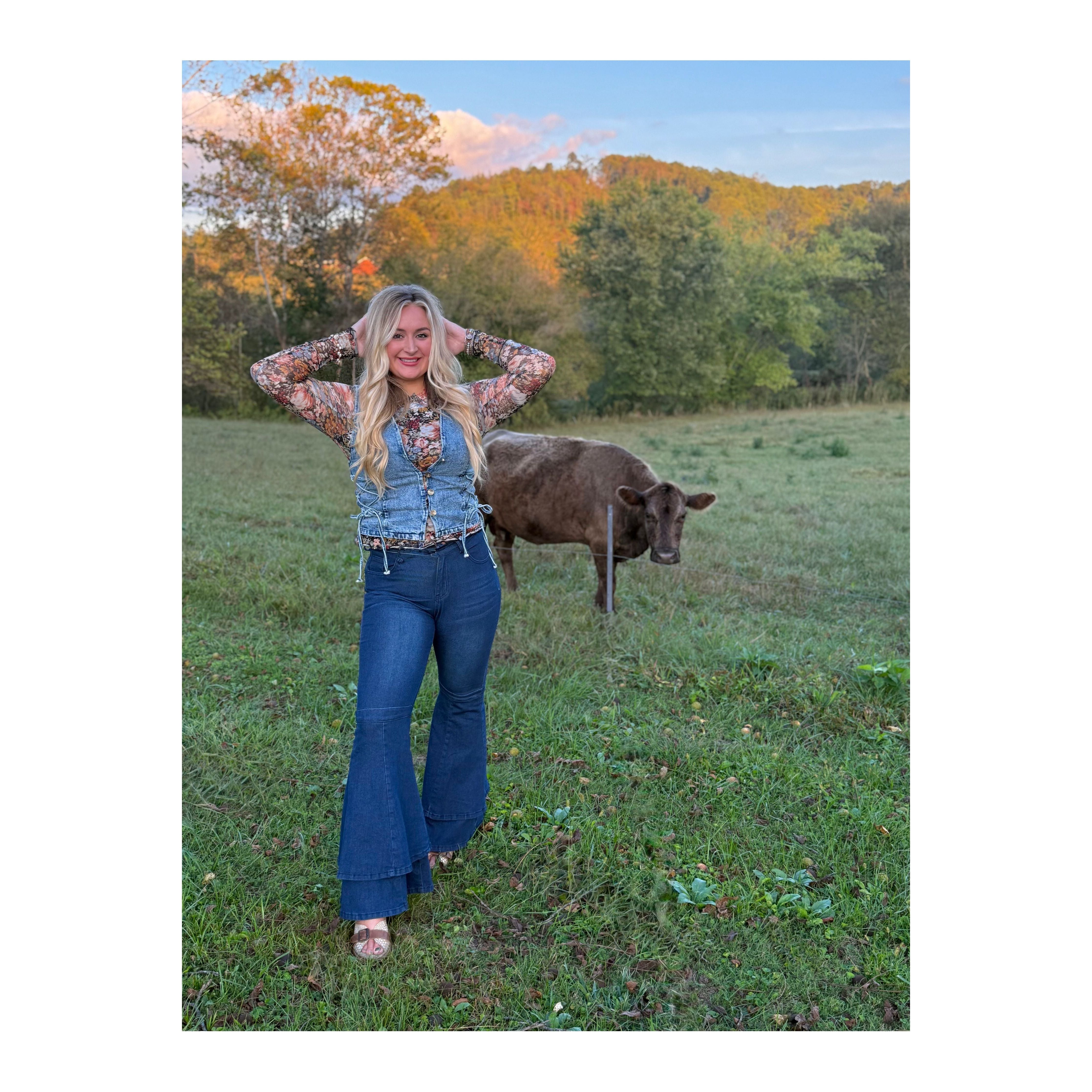 Jenny Layered Ruffle Flare Jeans Dark Wash