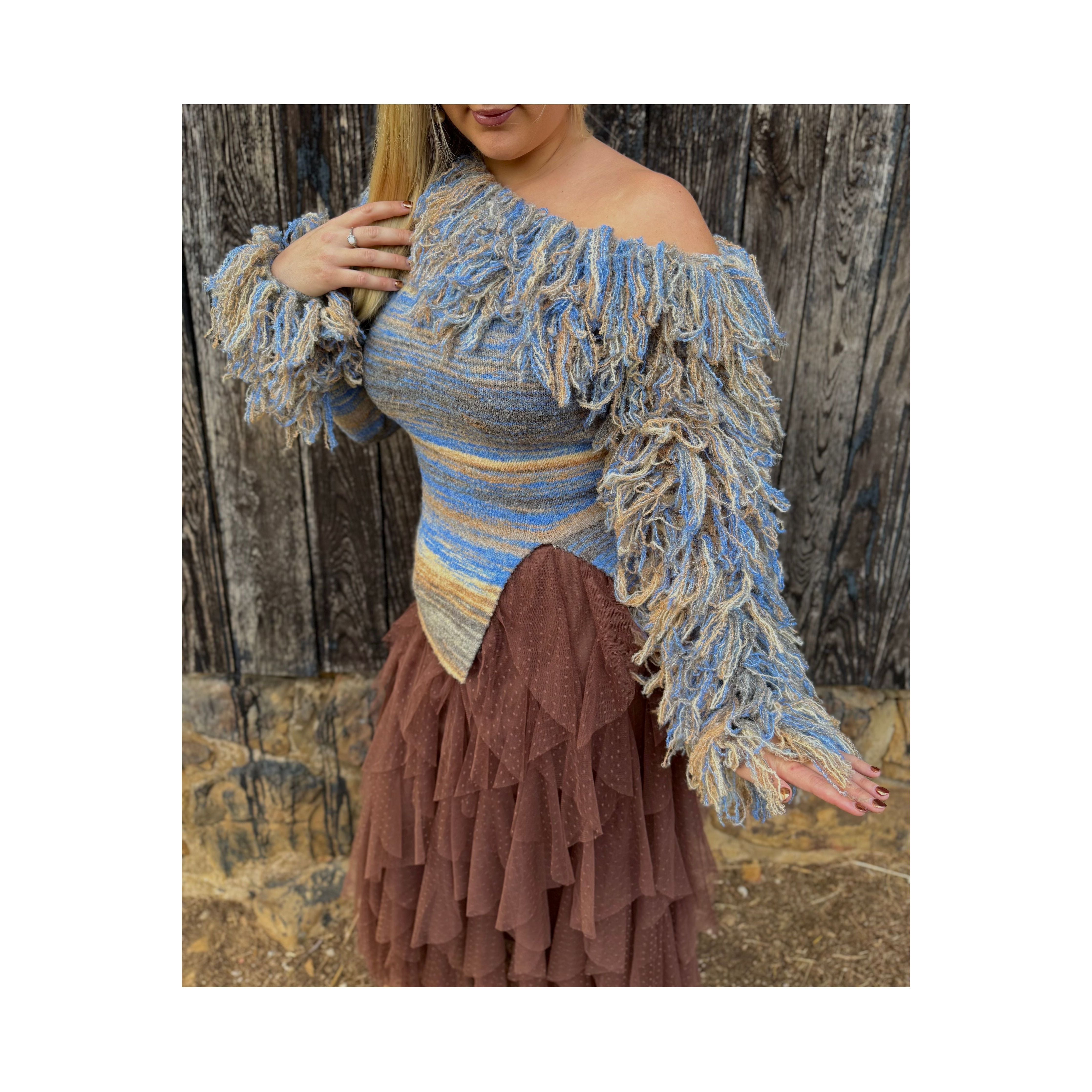 Fringe Horizon Off Shoulder Sweater