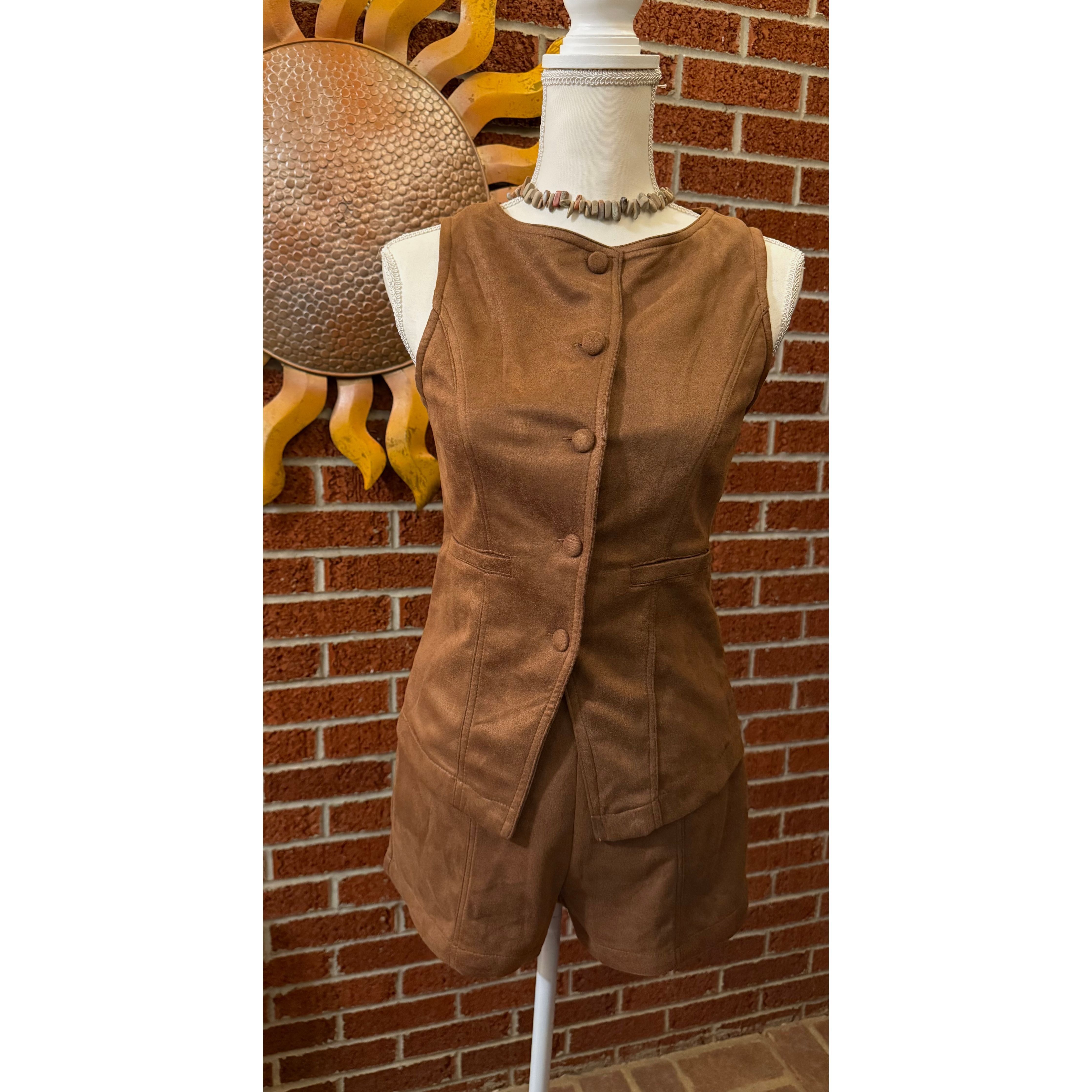 Suede Tan Vest and Shorts Set