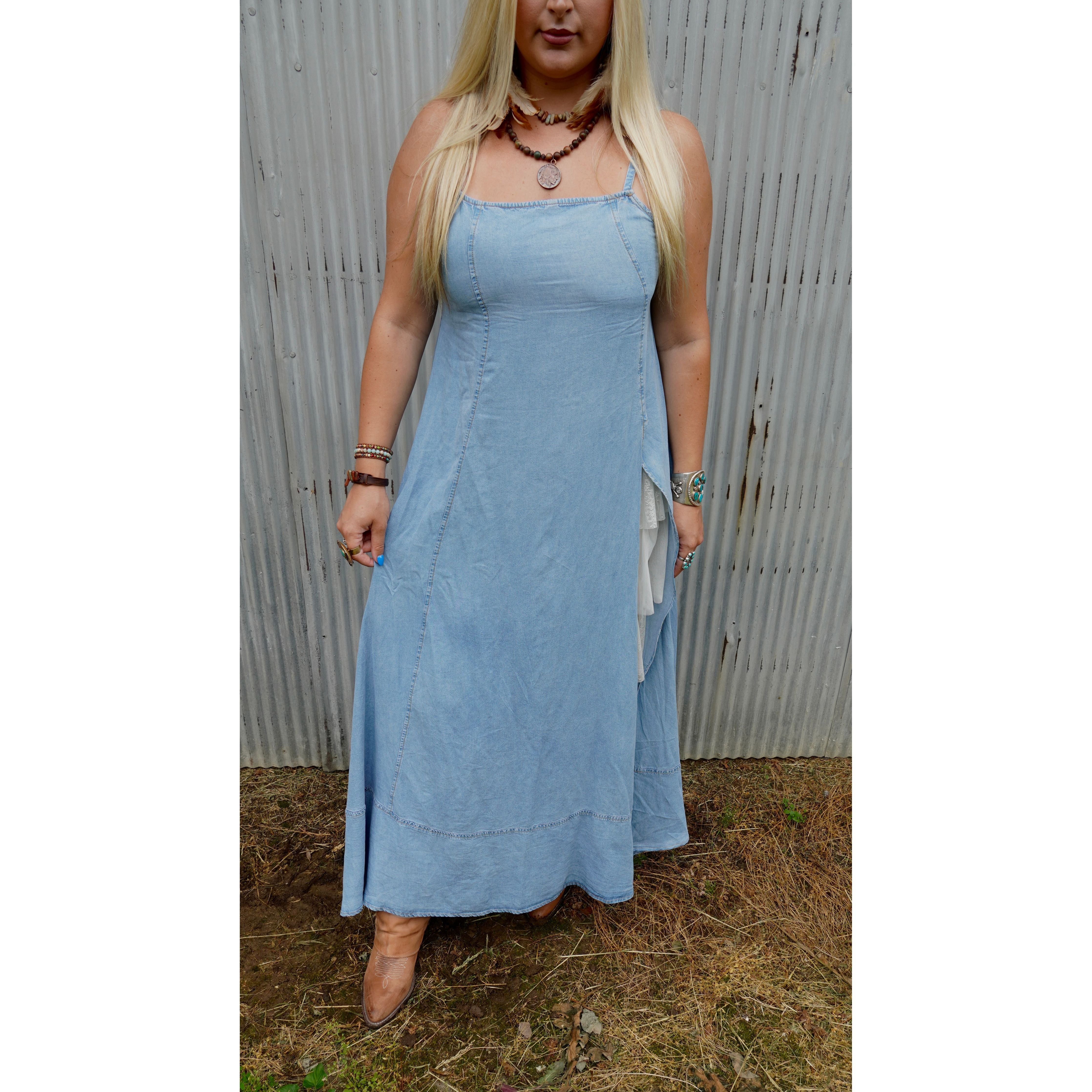 Denim Slit Maxi Dress