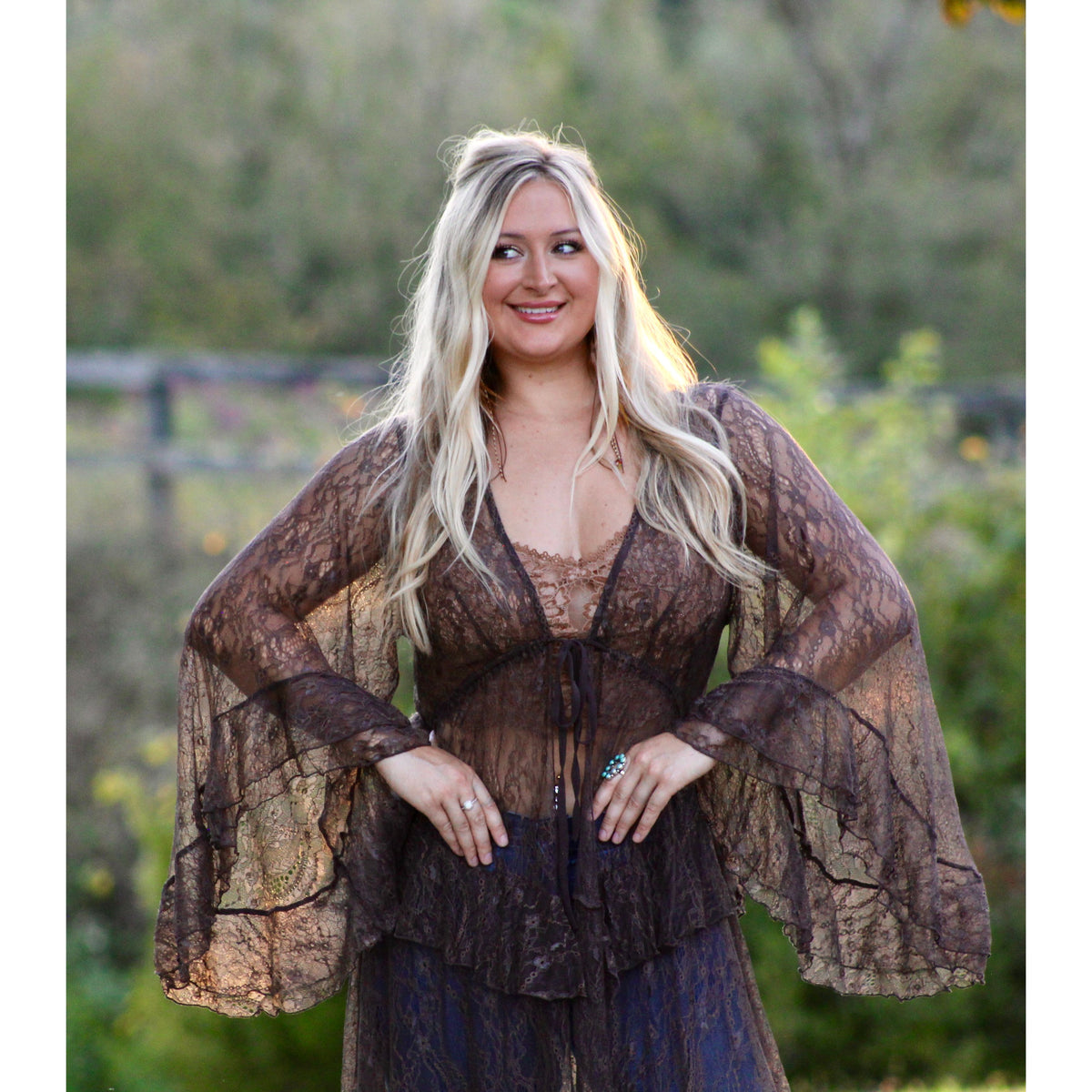 Chocolate brown lace Tie- Waist Duster