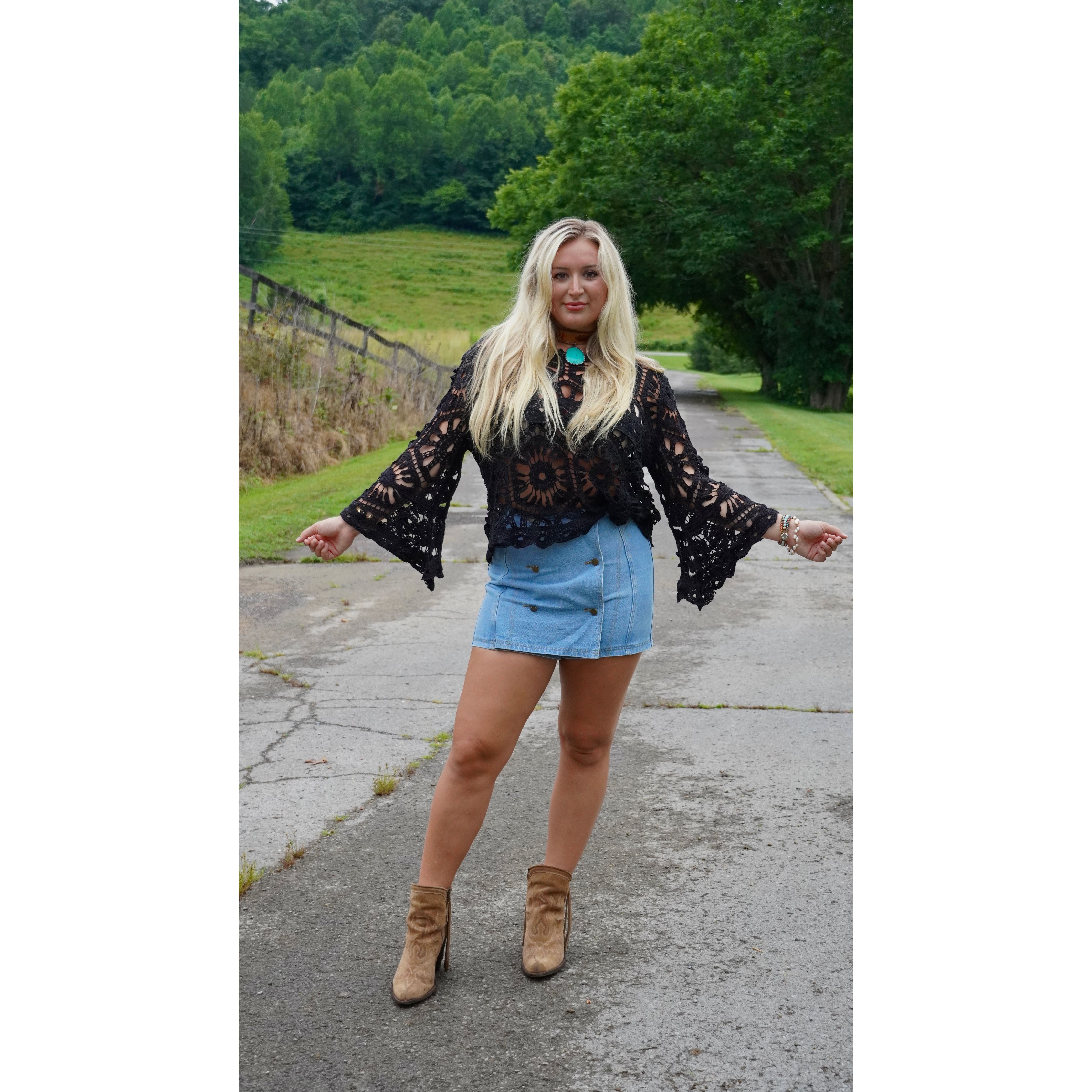 Retro Button Front High Waisted Denim Skort