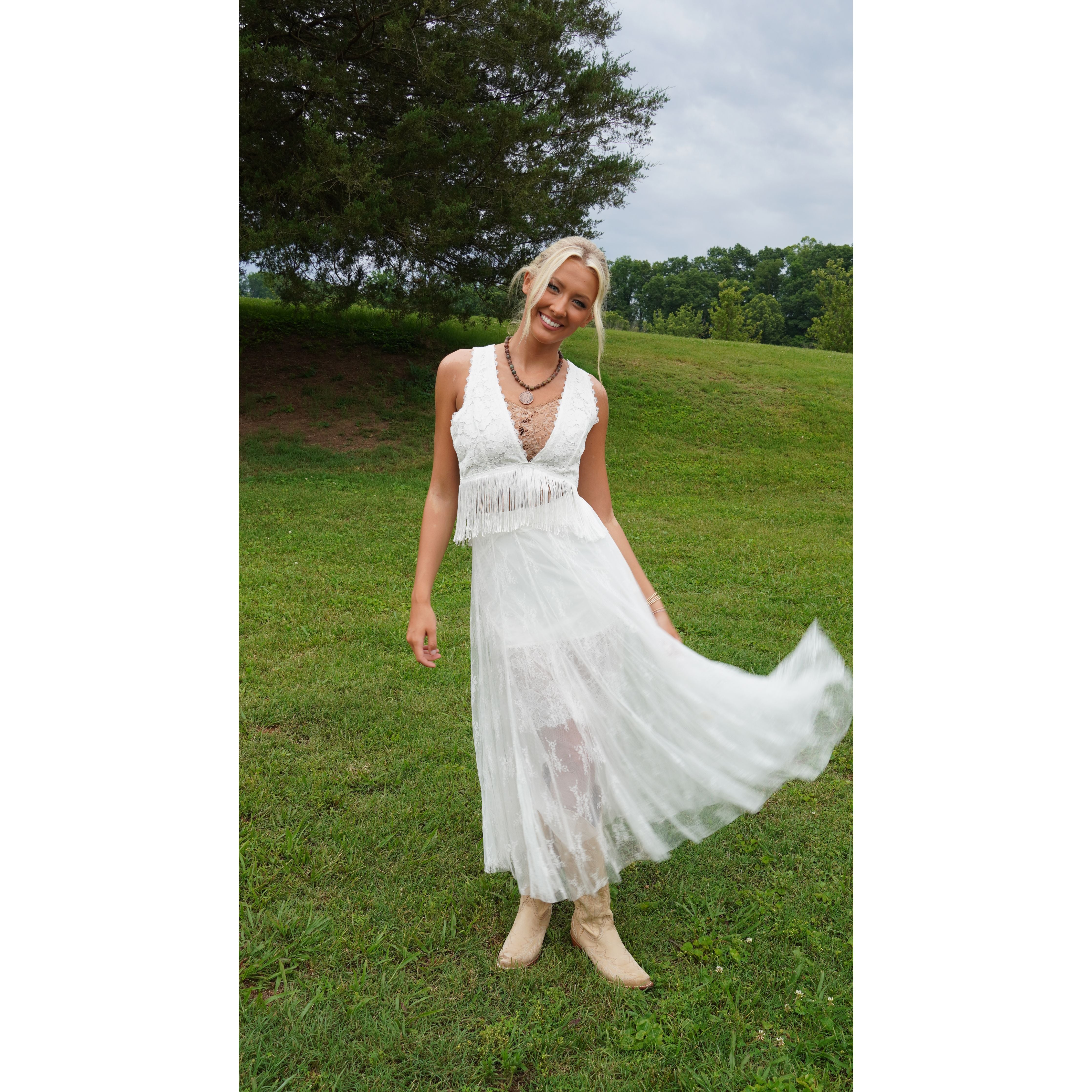 White Lace Fringe Tank