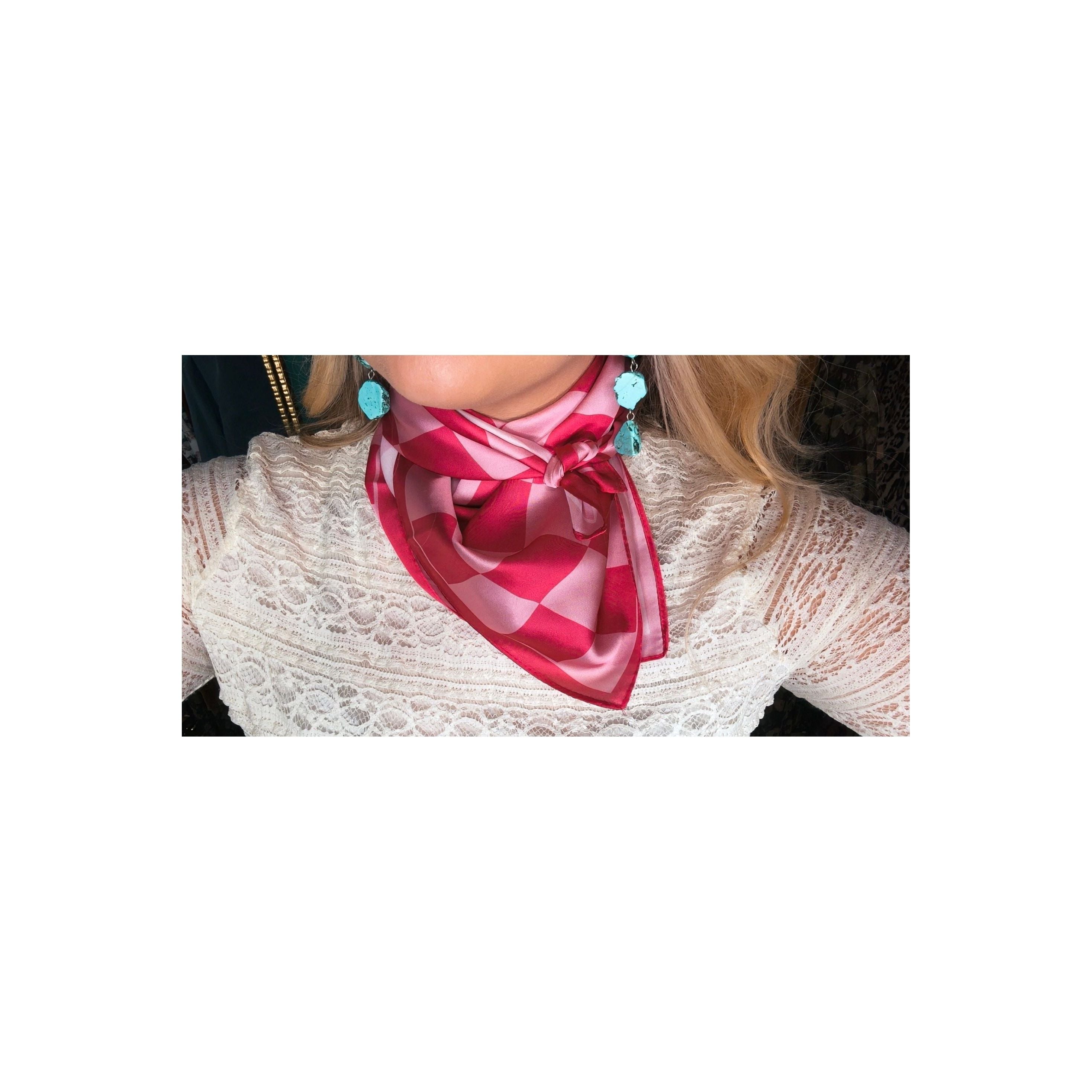 Checkered Pink Satin Scarf