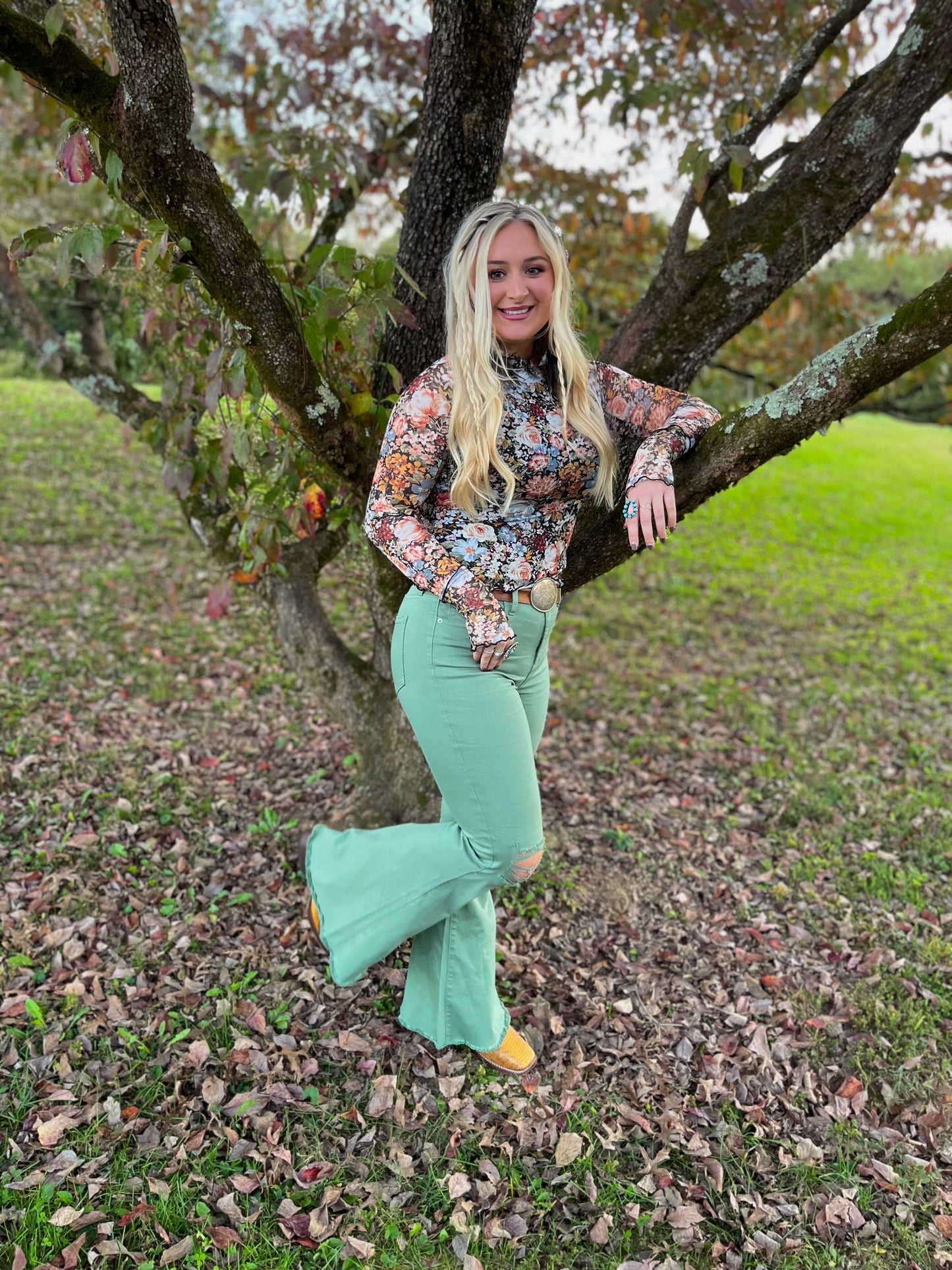 The Flirty Floral Mesh Long Sleeve Top