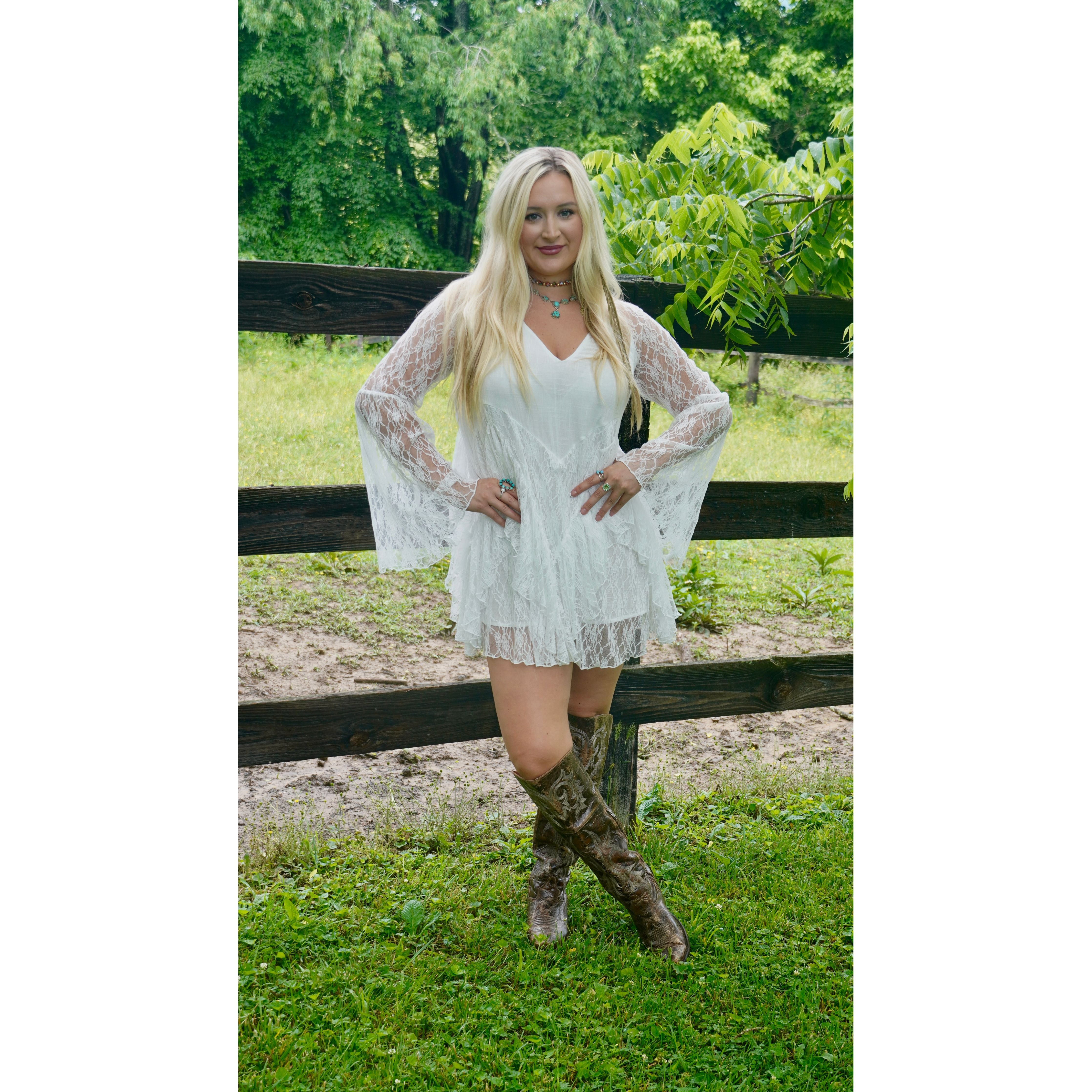 White Lace Bell-Sleeve Romper