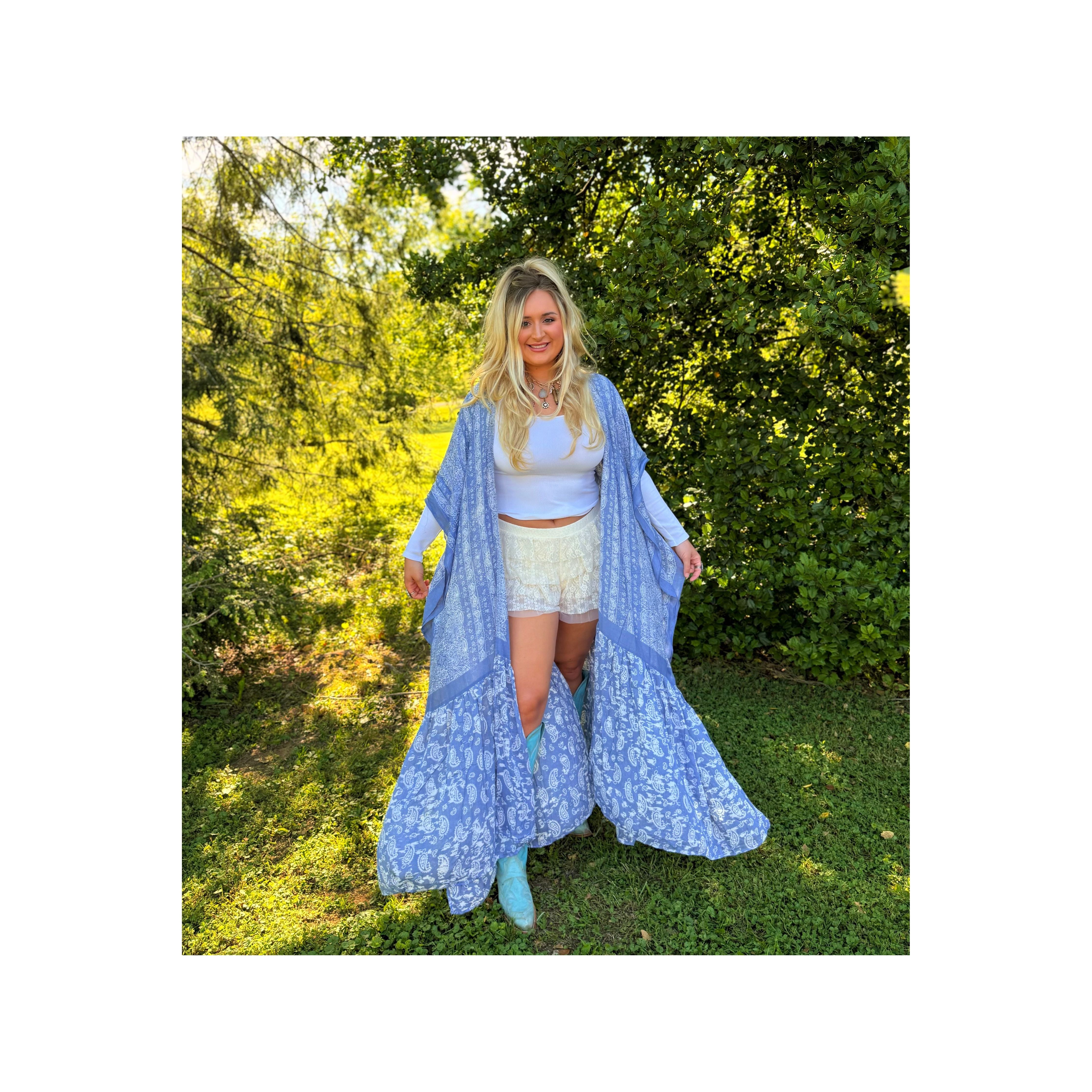 Blue Paisley Free Flow Duster