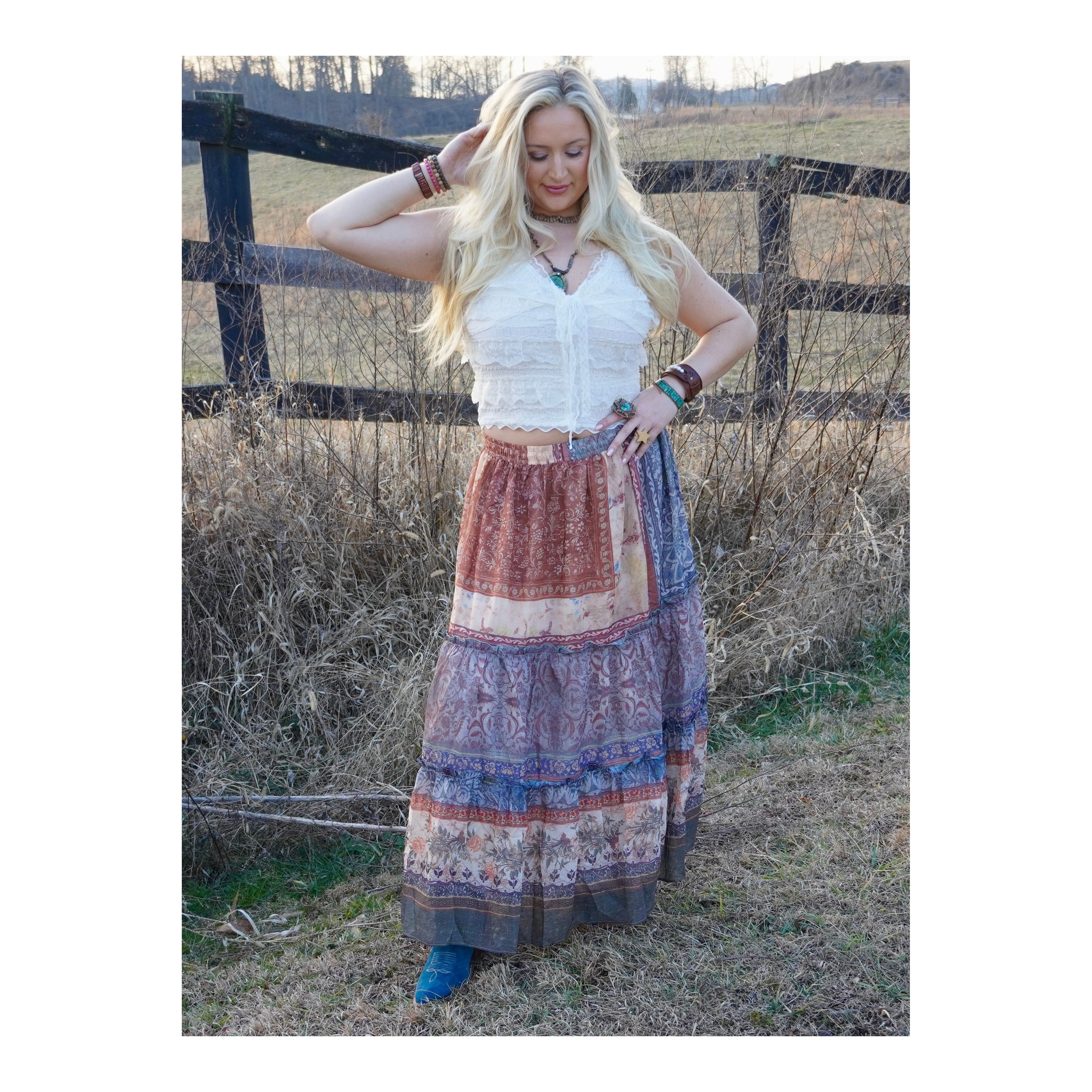 Vintage Patchwork Tiered Skirt